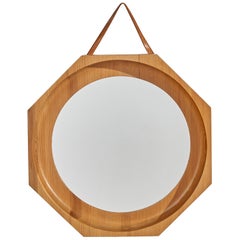 Swedish Designer, Wall Mirror, Wood, Leather, Mirror, Sweden, 1940s