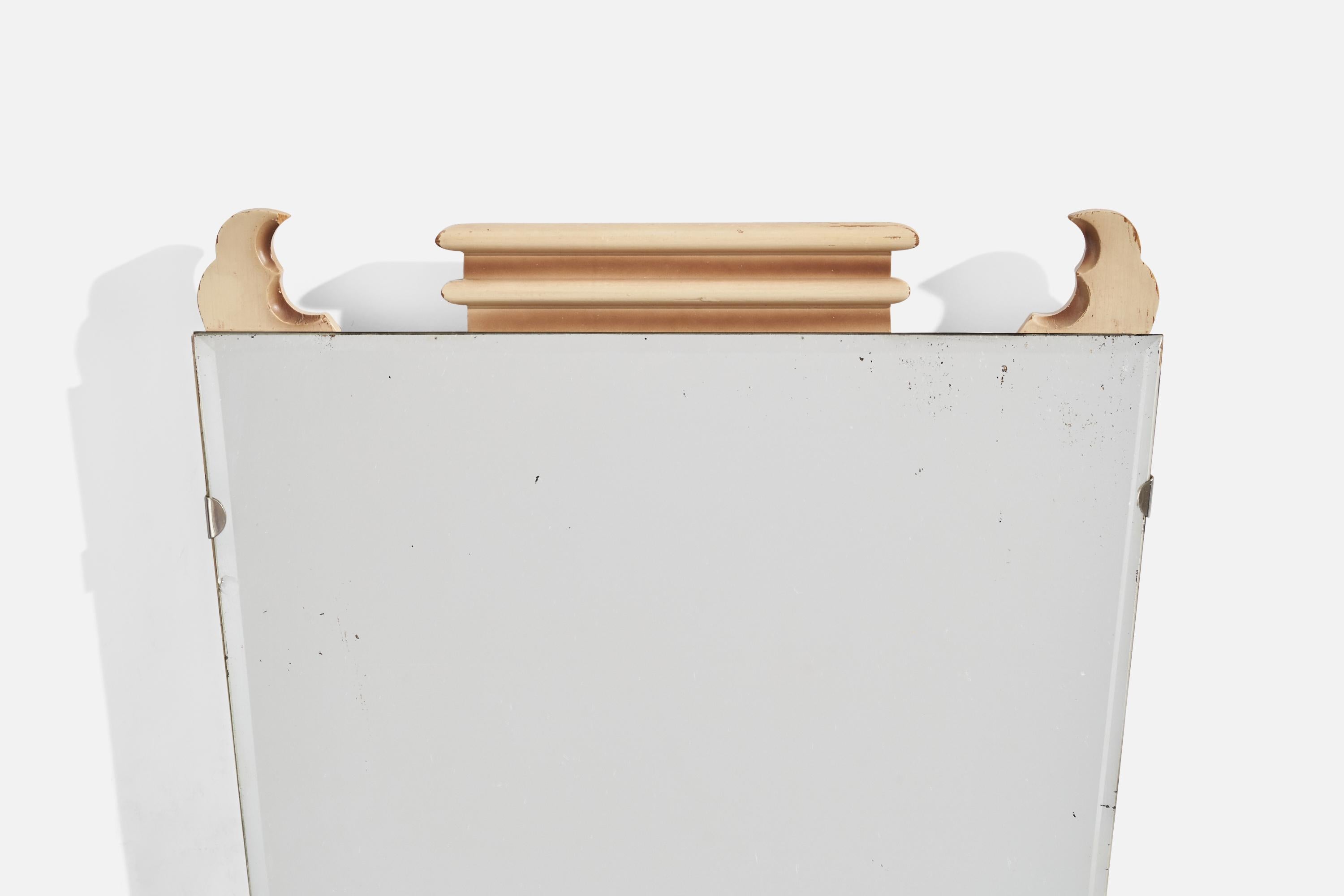 Scandinavian Modern Swedish Designer, Wall Mirror, Wood, Metal, Sweden, 1930s For Sale