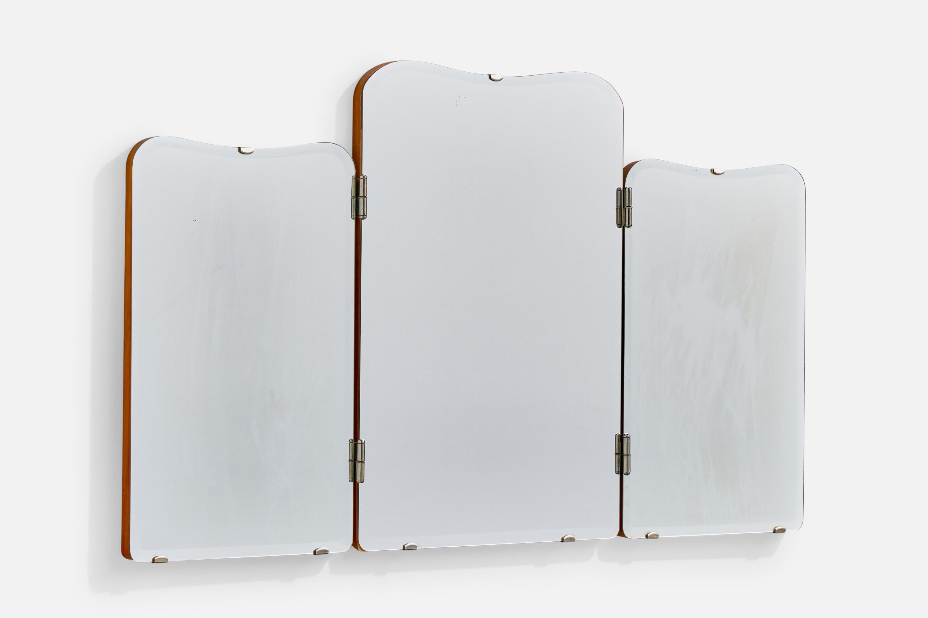 Mid-Century Modern Designer suédois, miroir mural, bois, métal, Suède, années 1950 en vente