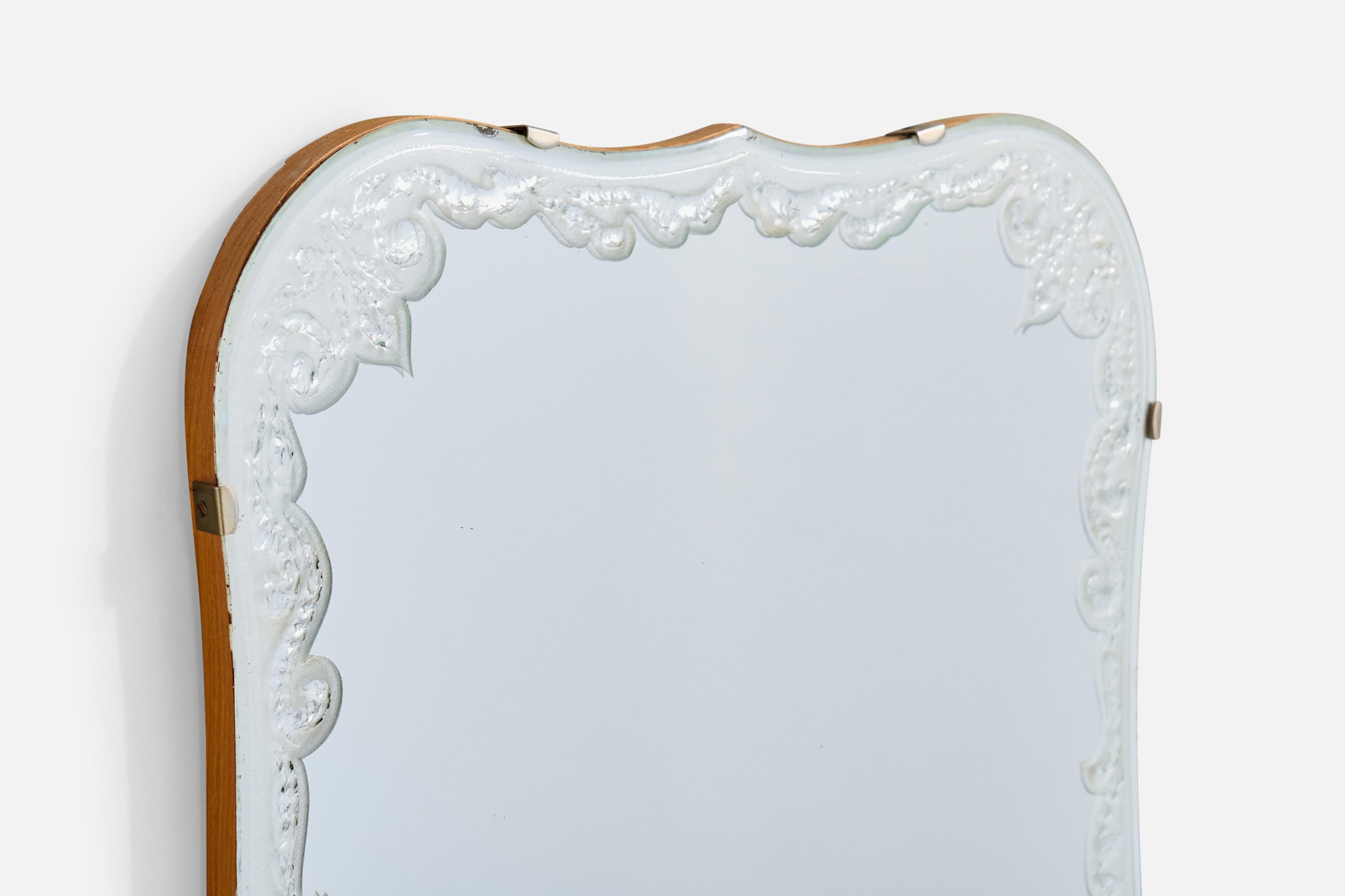 Diseñador sueco, espejo de pared, madera, metal, Suecia, años 1950 Sueco en venta