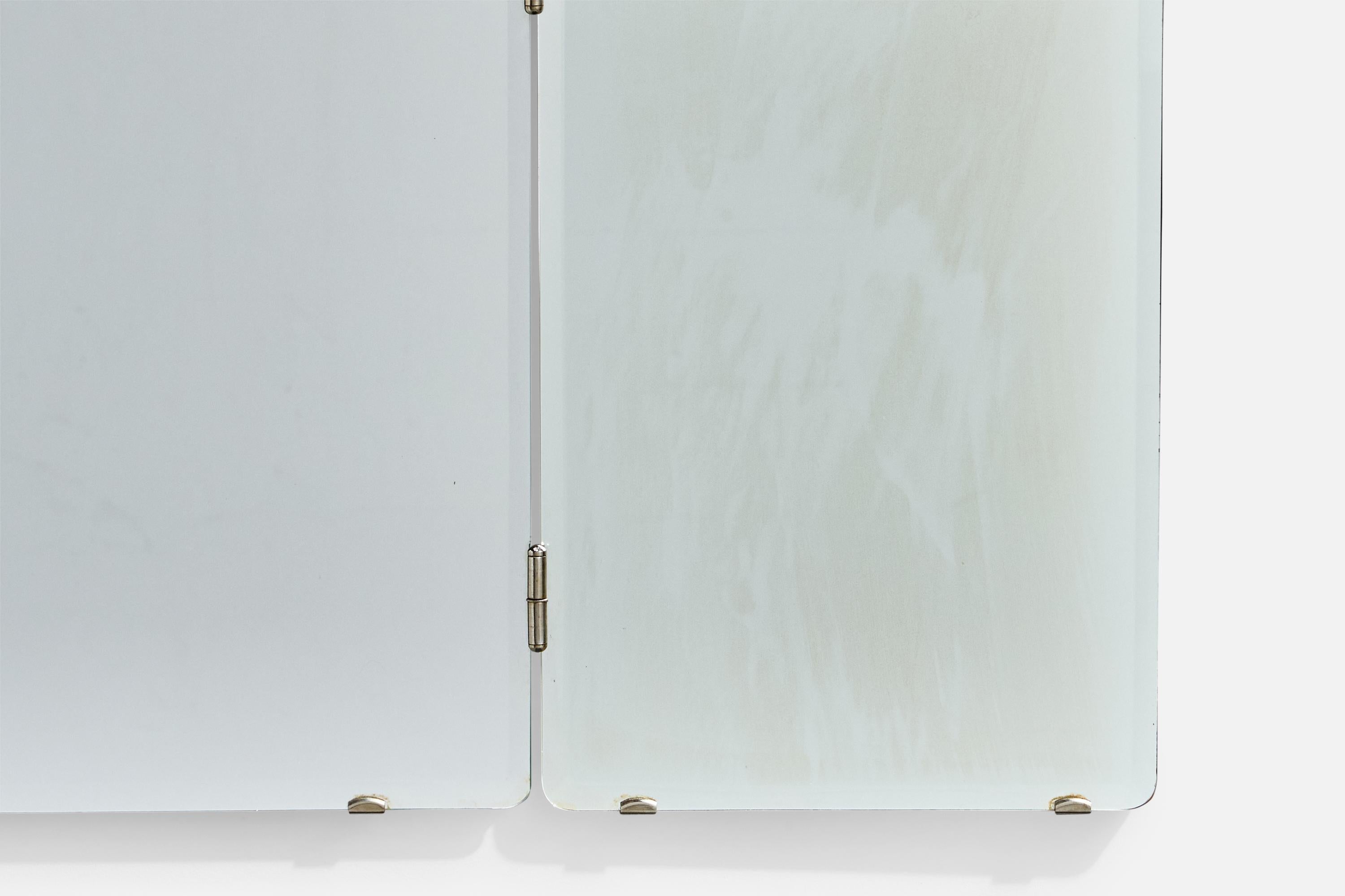 Designer suédois, miroir mural, bois, métal, Suède, années 1950 en vente 1