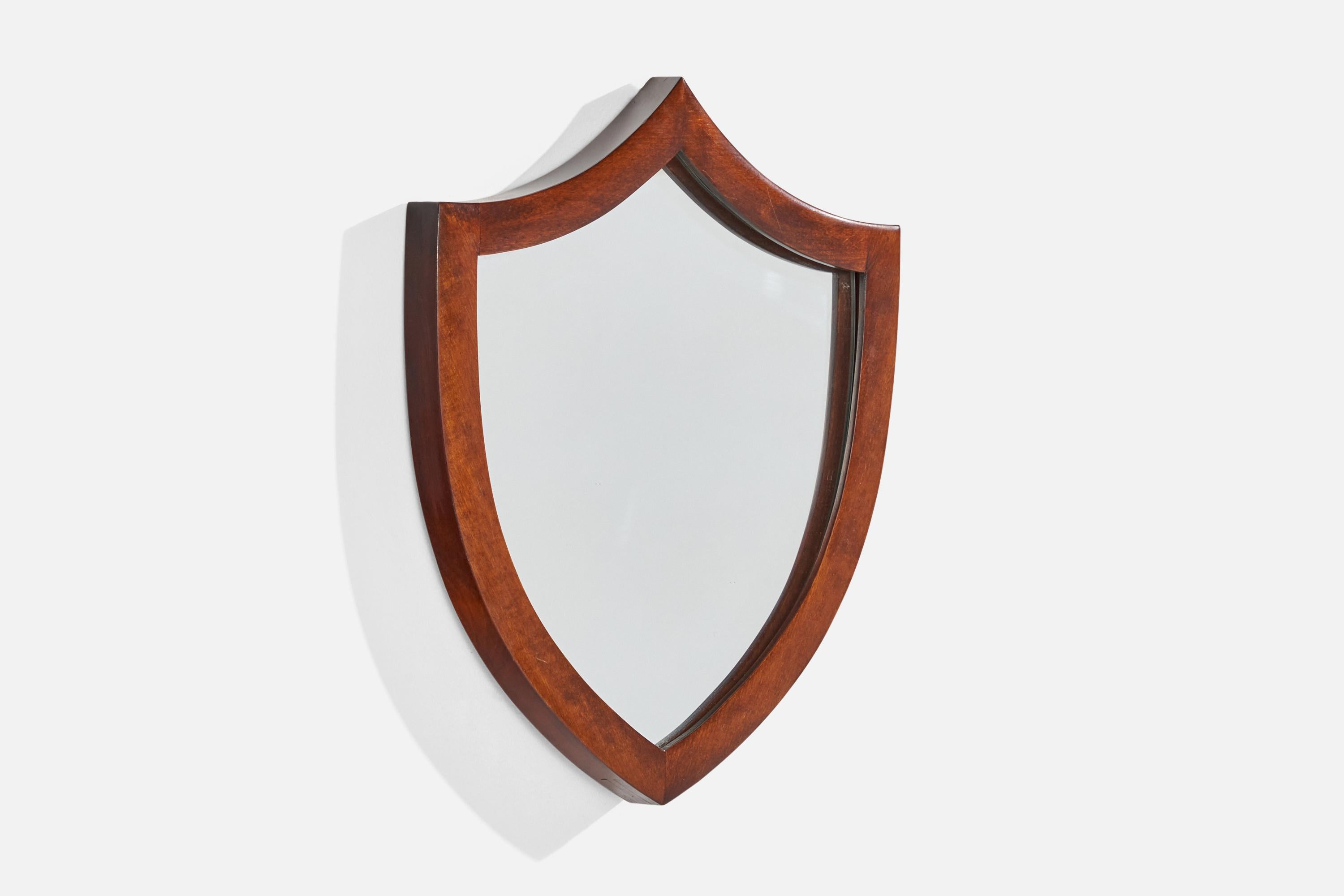 Scandinavo moderno Designer svedese, specchio da parete, Wood, vetro a specchio, Svezia, anni '1940 in vendita