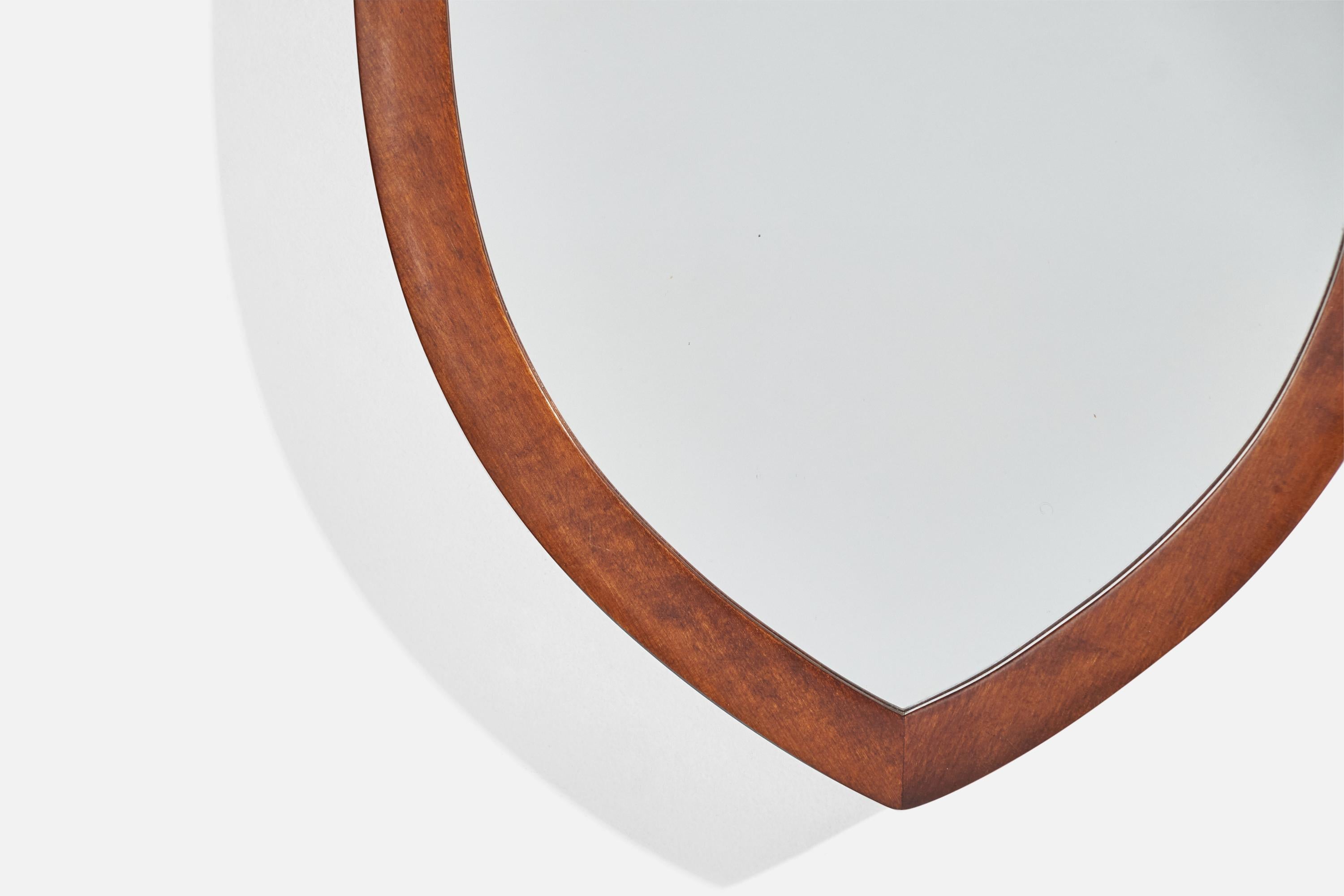 Metà XX secolo Designer svedese, specchio da parete, Wood, vetro a specchio, Svezia, anni '1940 in vendita