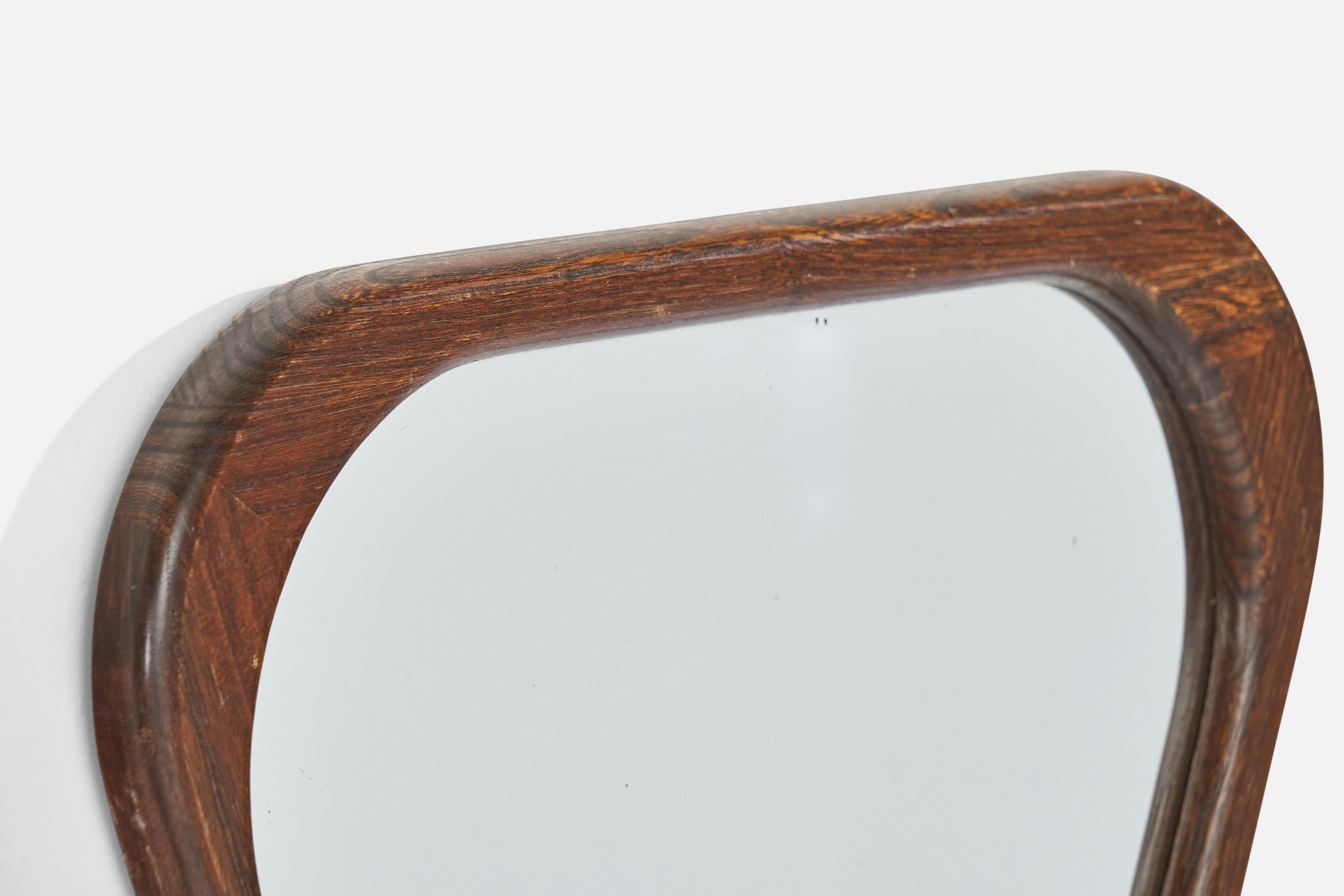 Suédois Designer suédois, miroir mural, Wood, miroir en verre, Suède, années 1950 en vente