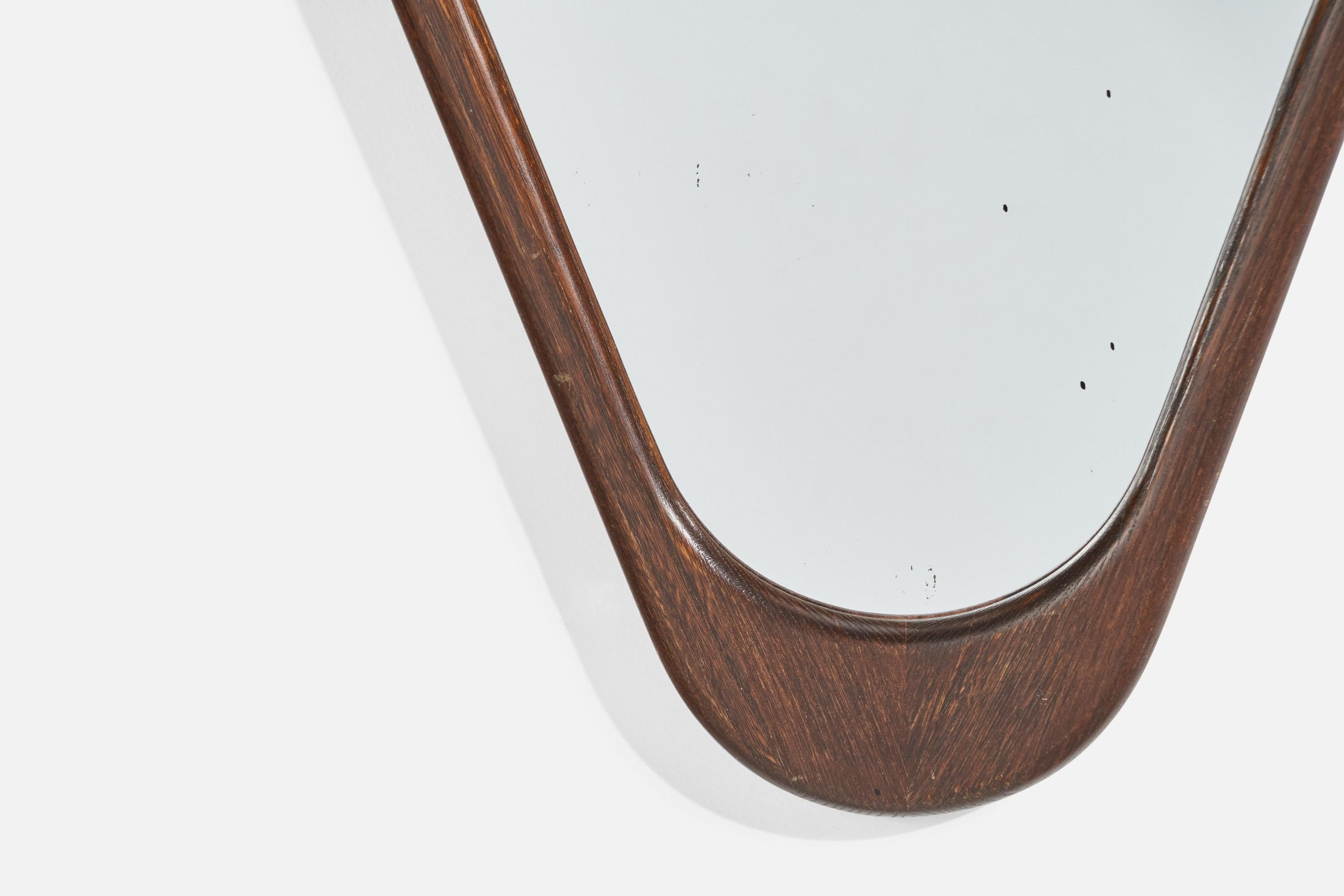 Milieu du XXe siècle Designer suédois, miroir mural, Wood, miroir en verre, Suède, années 1950 en vente