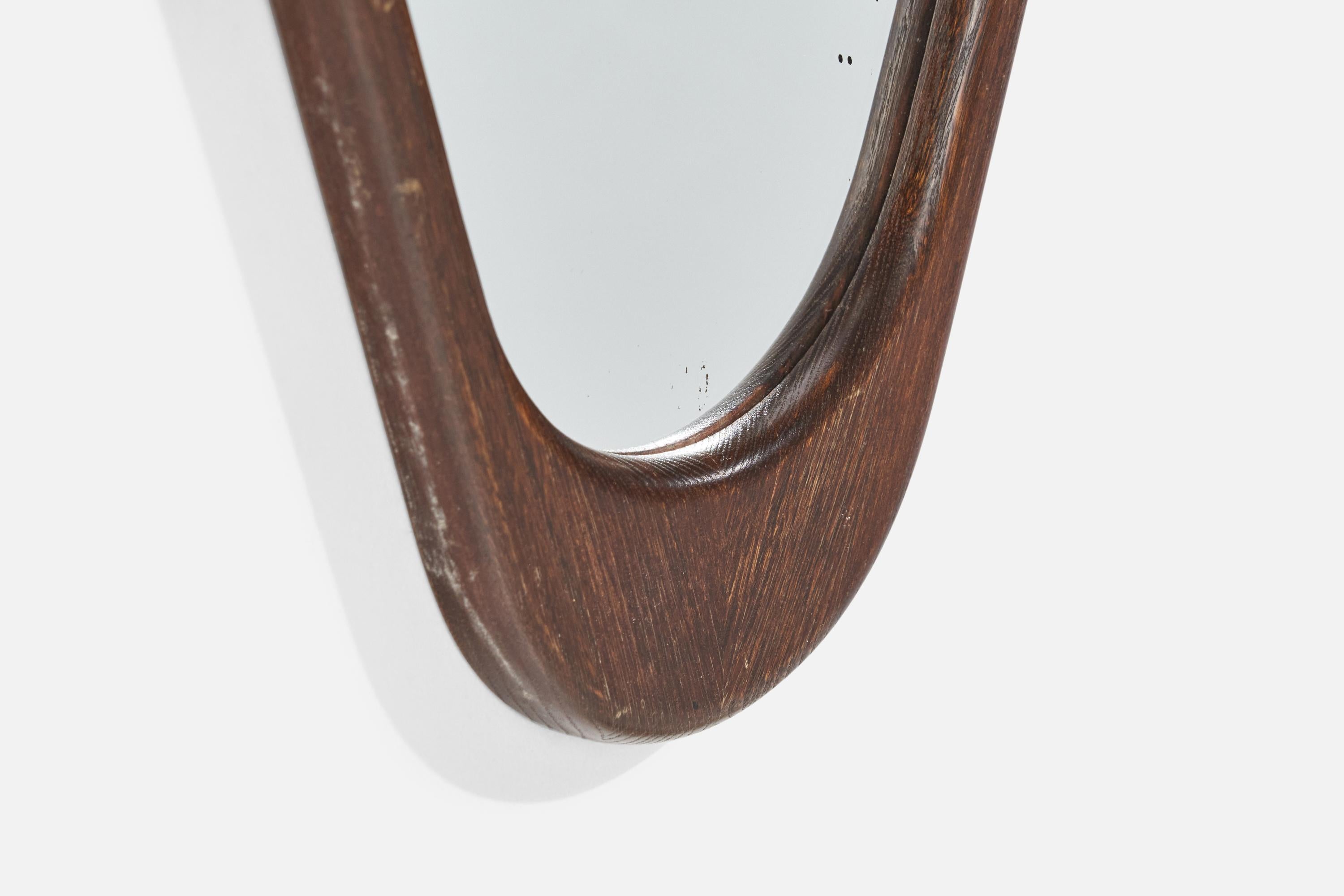 Miroir Designer suédois, miroir mural, Wood, miroir en verre, Suède, années 1950 en vente