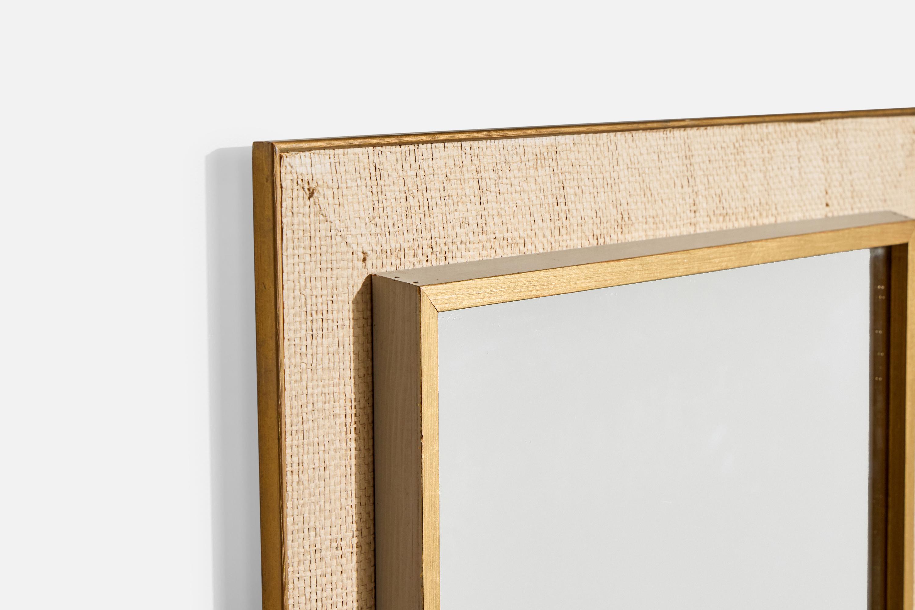 Swedish Designer, Wall Mirror, Wood, Raffia, Sweden, 1950s In Good Condition For Sale In High Point, NC