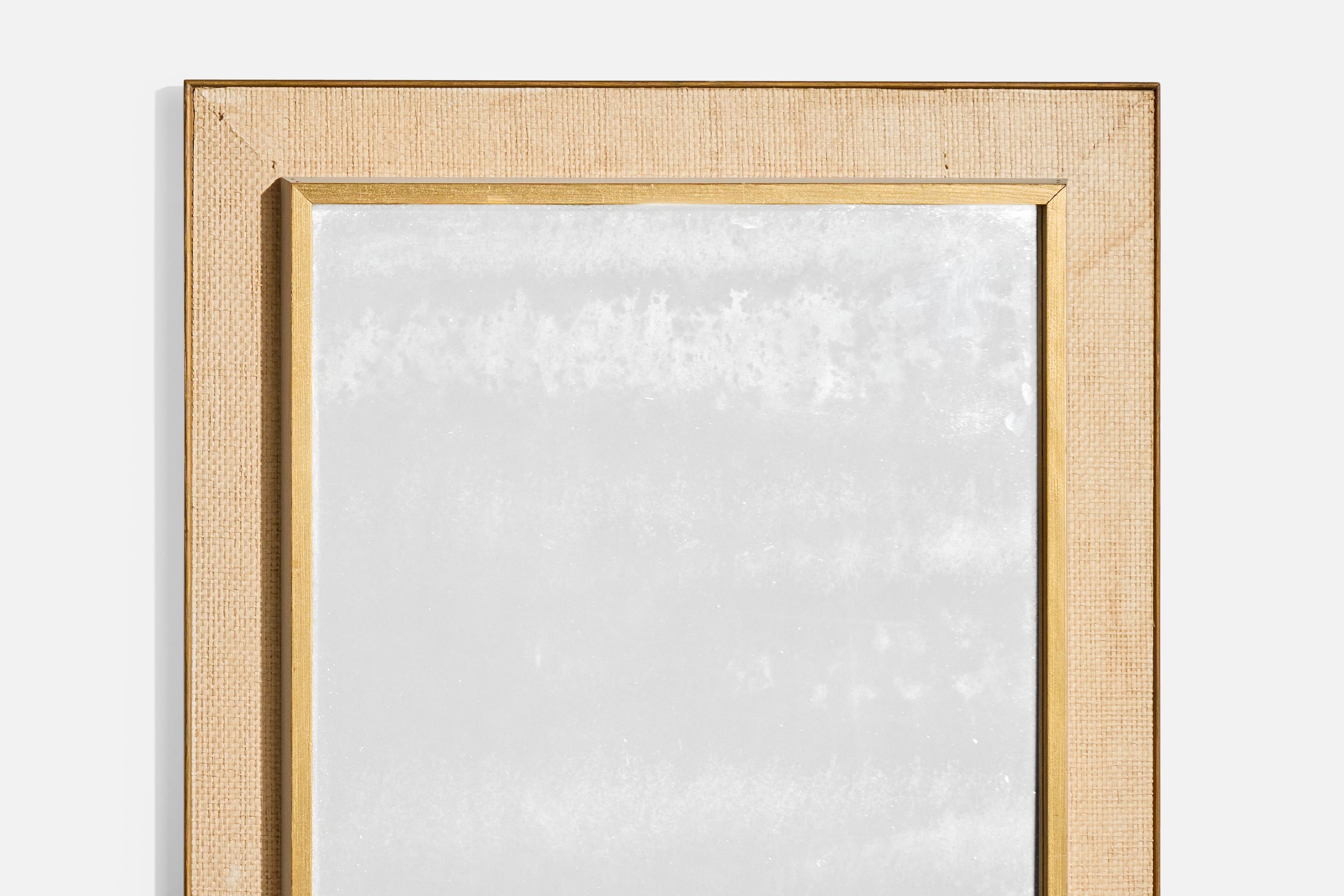 Mid-20th Century Swedish Designer, Wall Mirror, Wood, Raffia, Sweden, 1950s For Sale