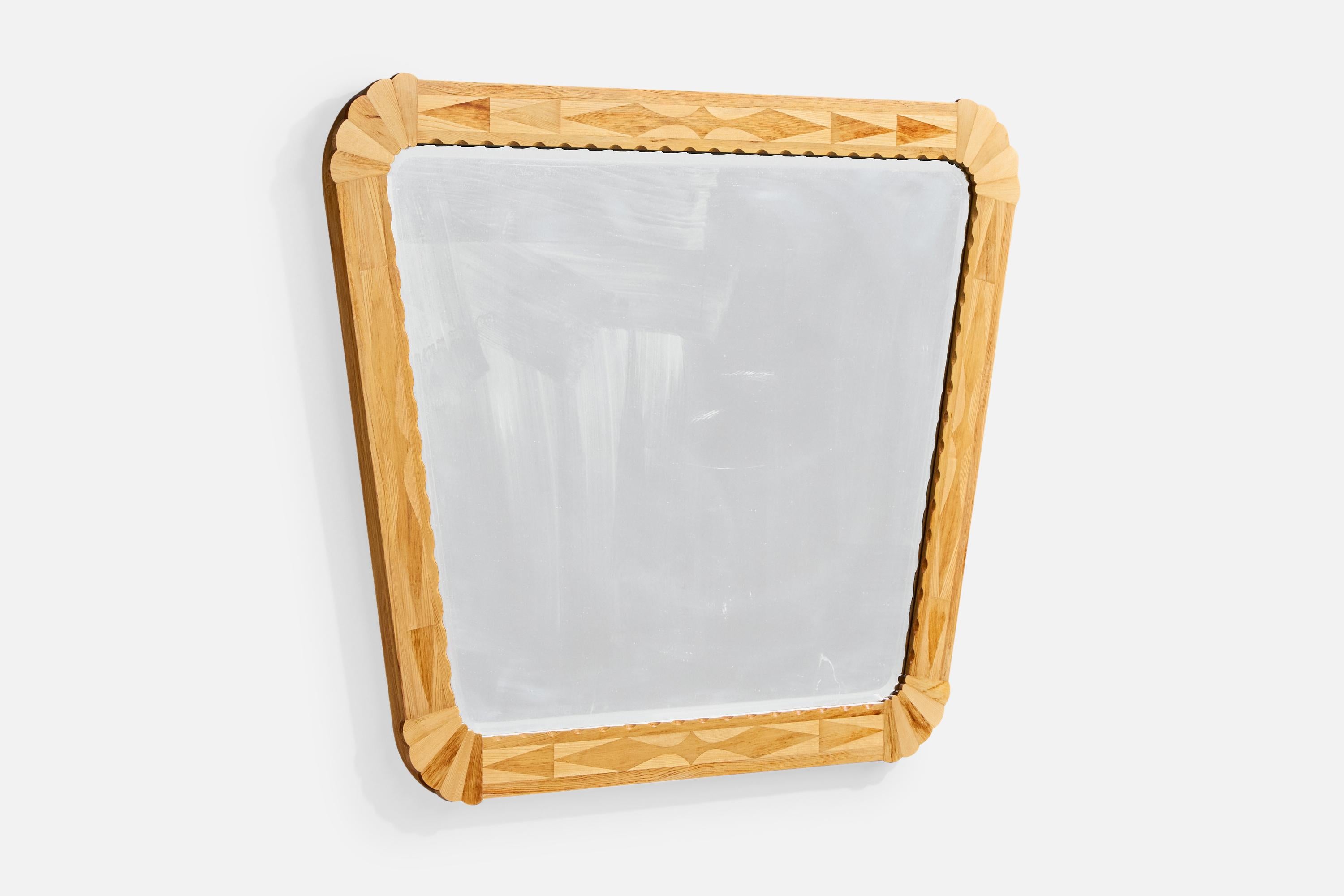 Scandinave moderne Designer suédois, miroir mural, bois, Suède, années 1940 en vente