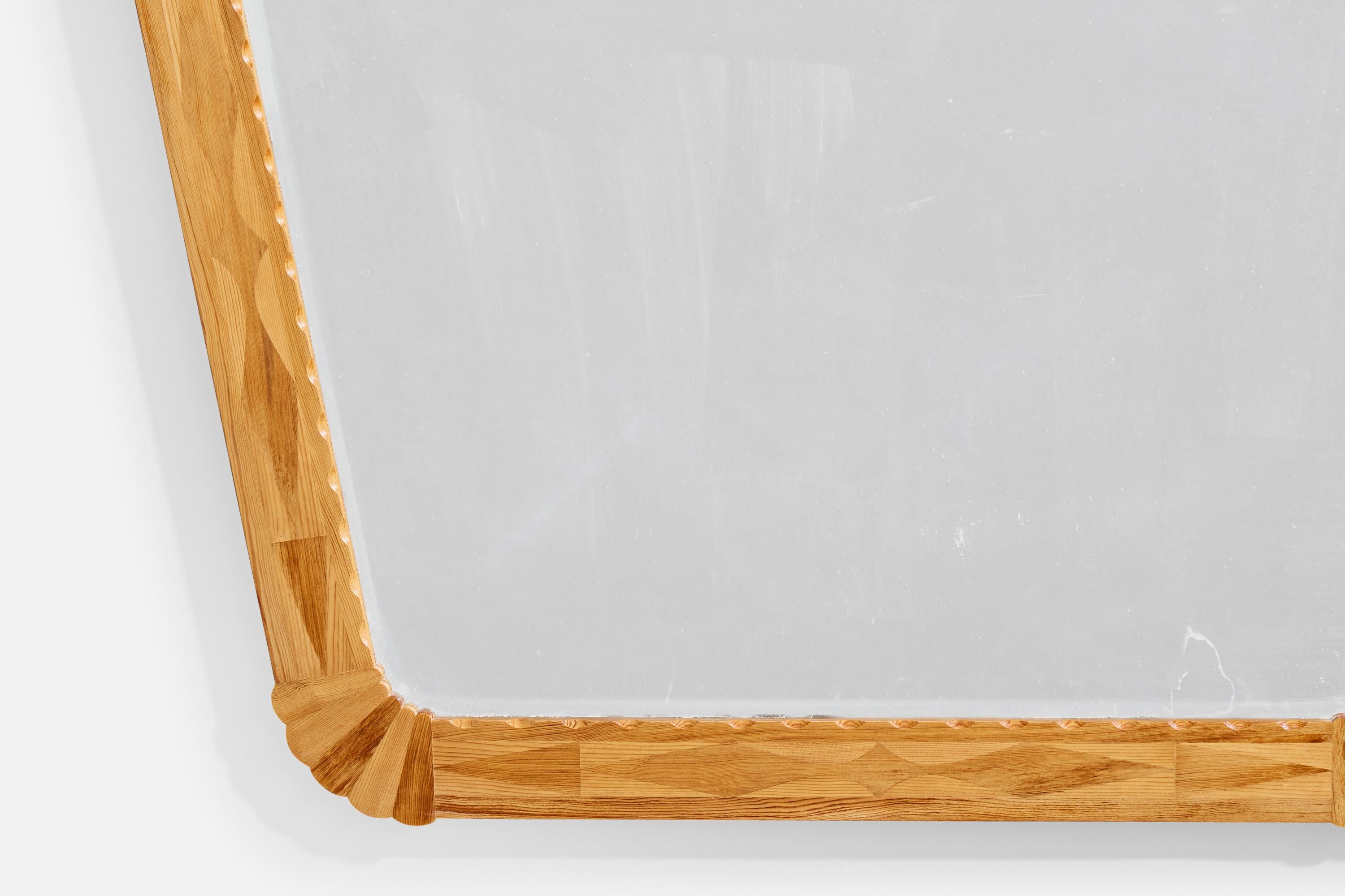 Bois Designer suédois, miroir mural, bois, Suède, années 1940 en vente