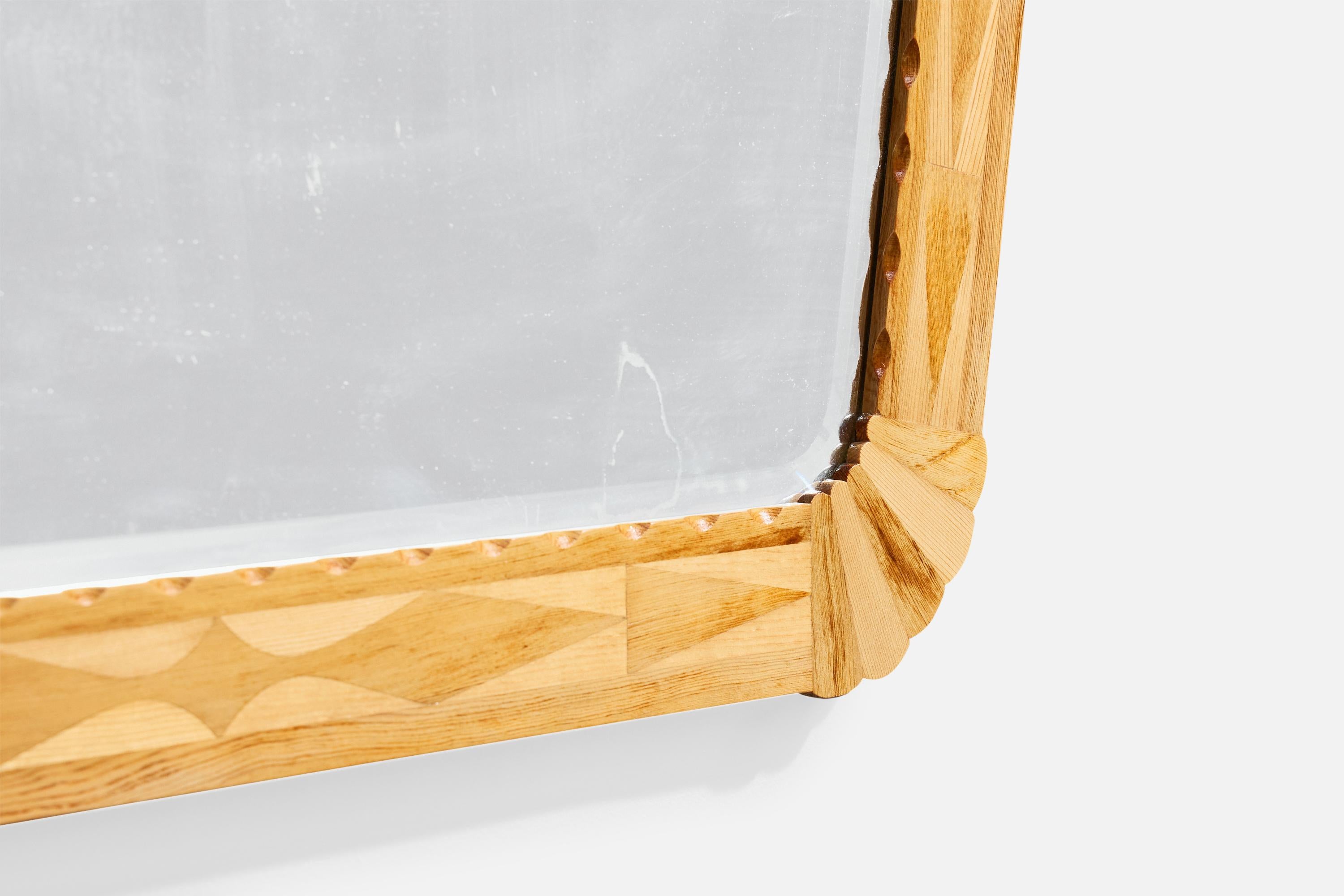 Designer suédois, miroir mural, bois, Suède, années 1940 en vente 1