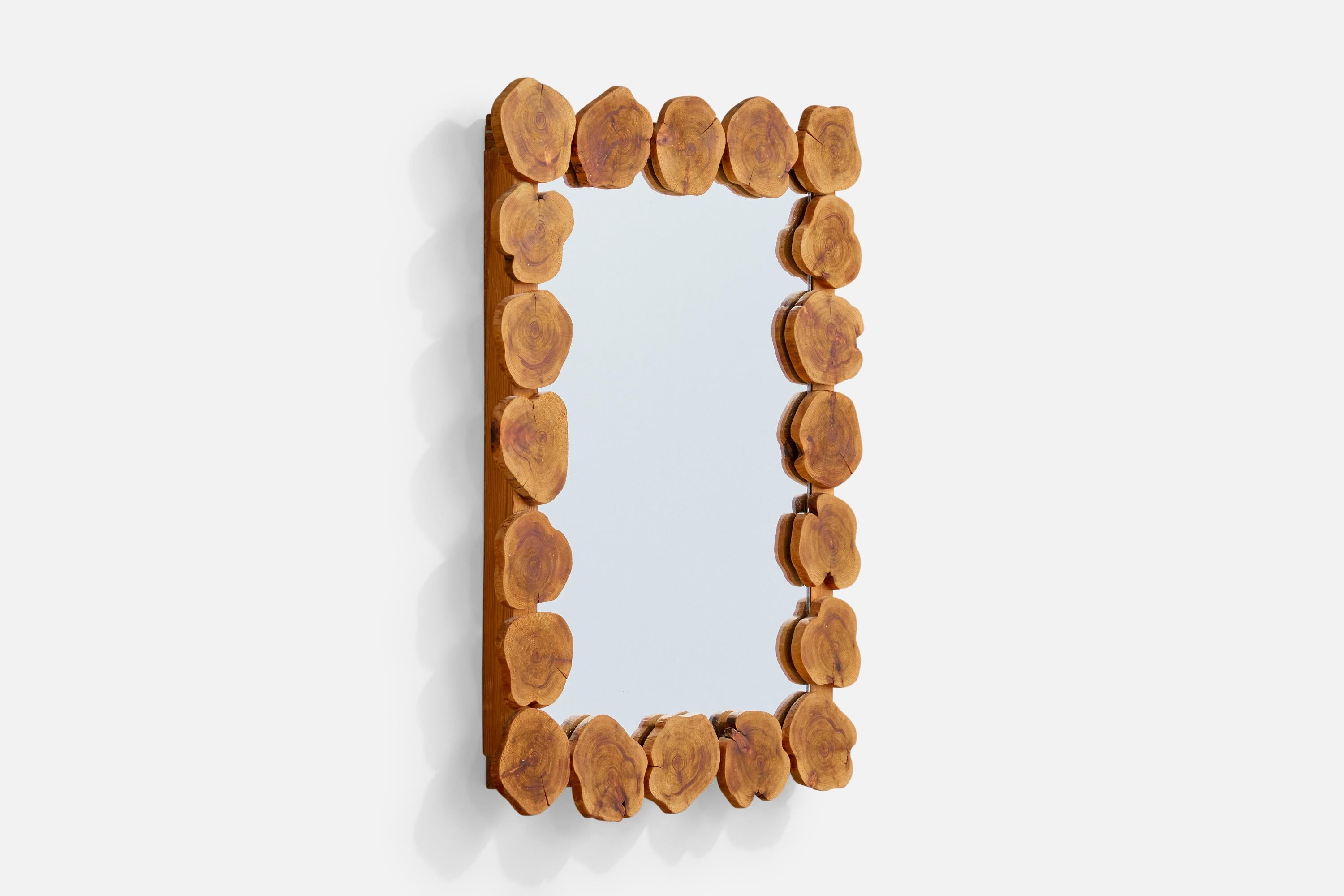Mid-Century Modern Swedish Designer, Wall Mirror, Wood, Sweden, 1977 For Sale