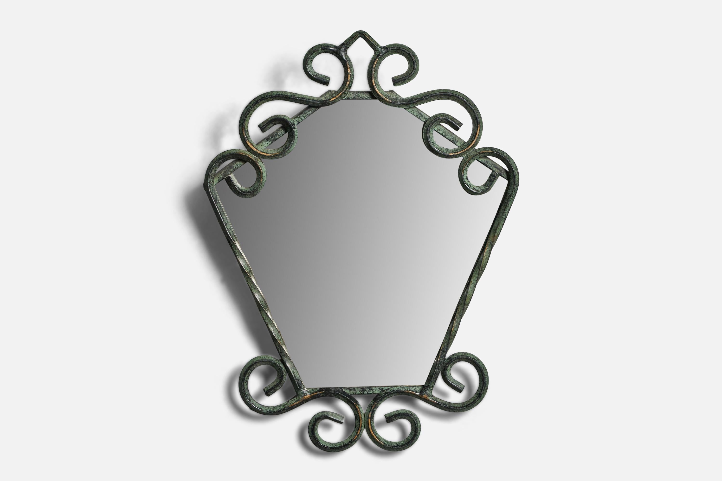Petit miroir en fer forgé avec finition en bronze, conçu et produit en Suède, c.C. années 1970.
