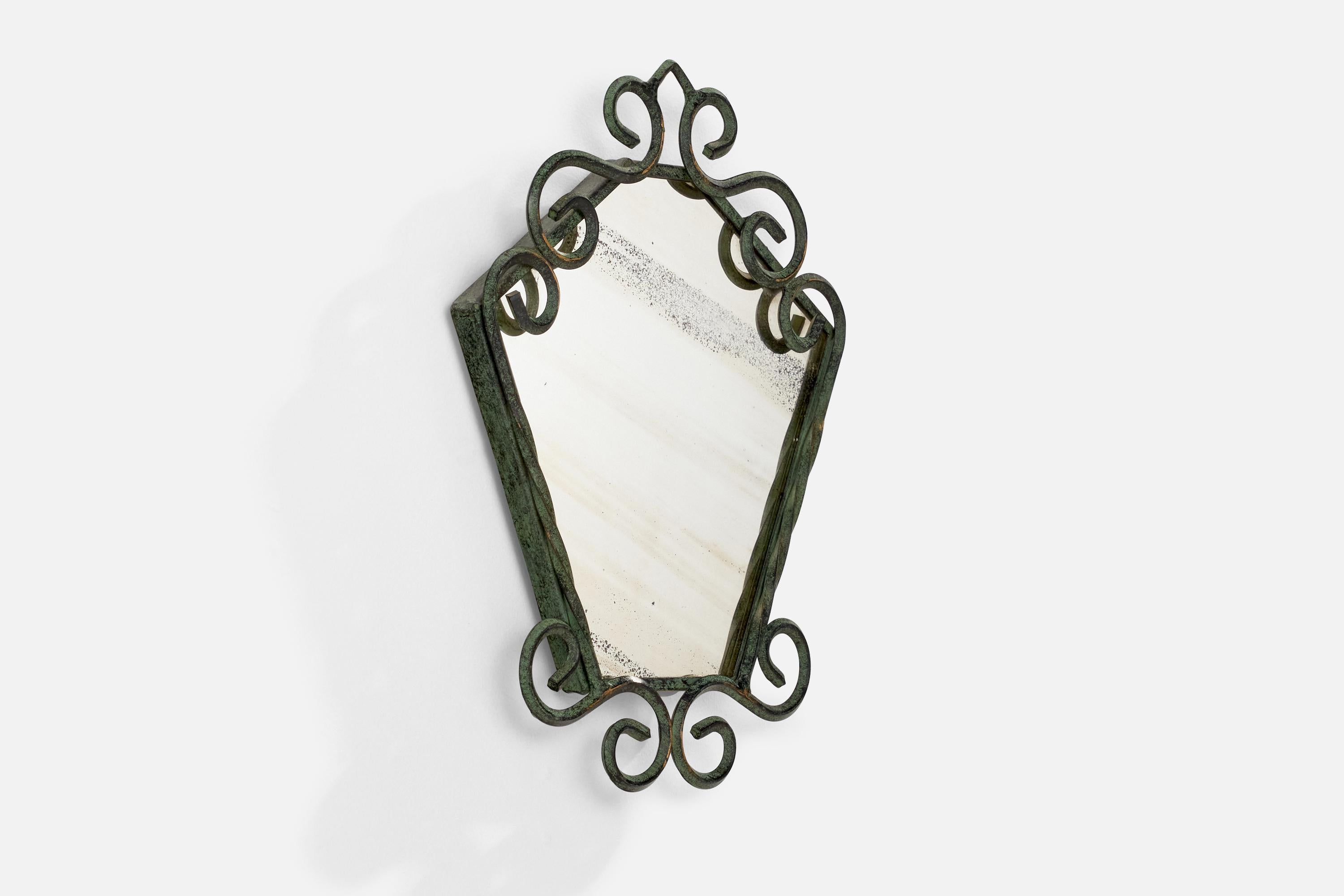 Modern Swedish Designer, Wall Mirror, Wrought Iron, Sweden, 1970s For Sale