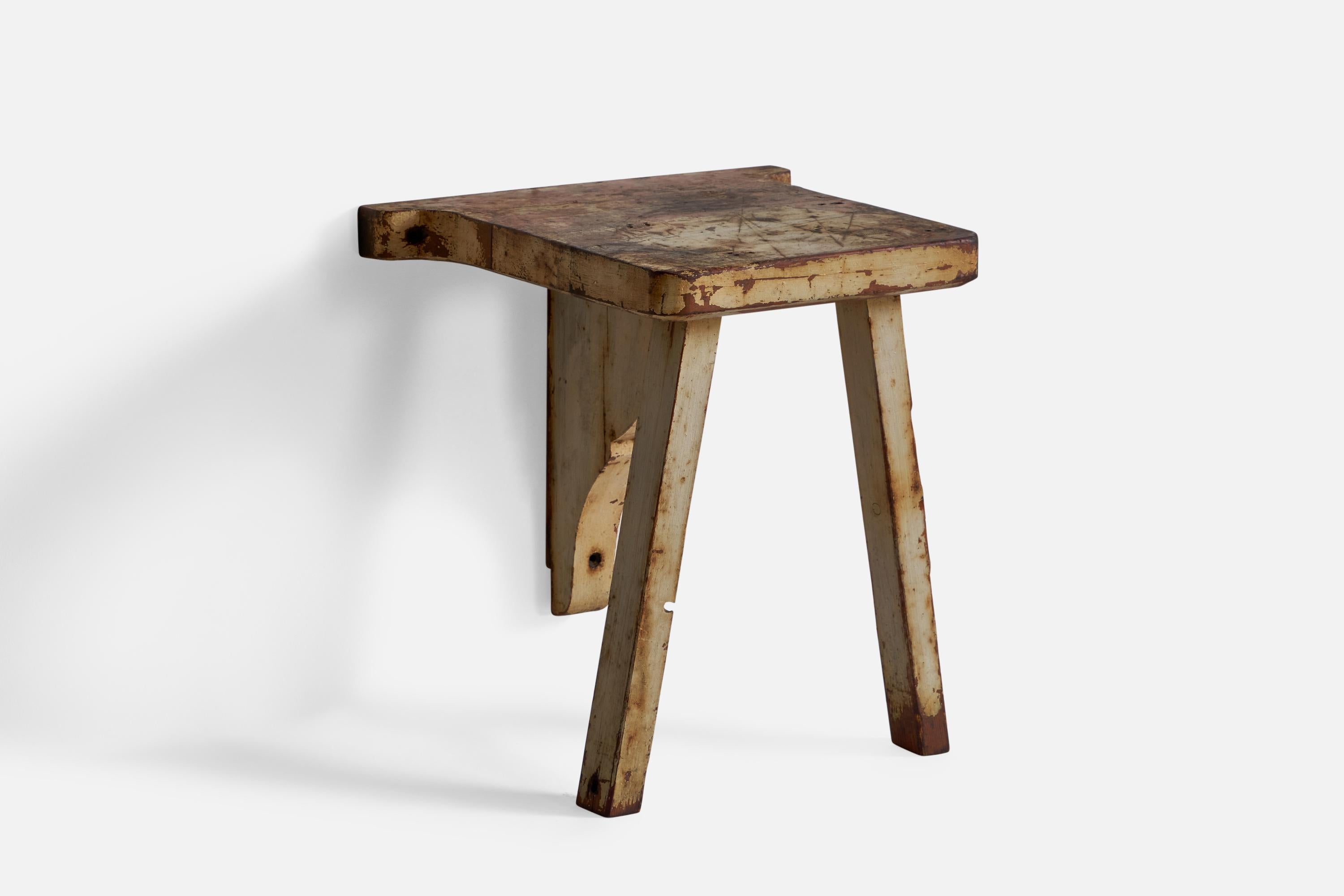Swedish Designer, Wall-Mounted Stool, Wood, Sweden, 1920s In Fair Condition For Sale In High Point, NC