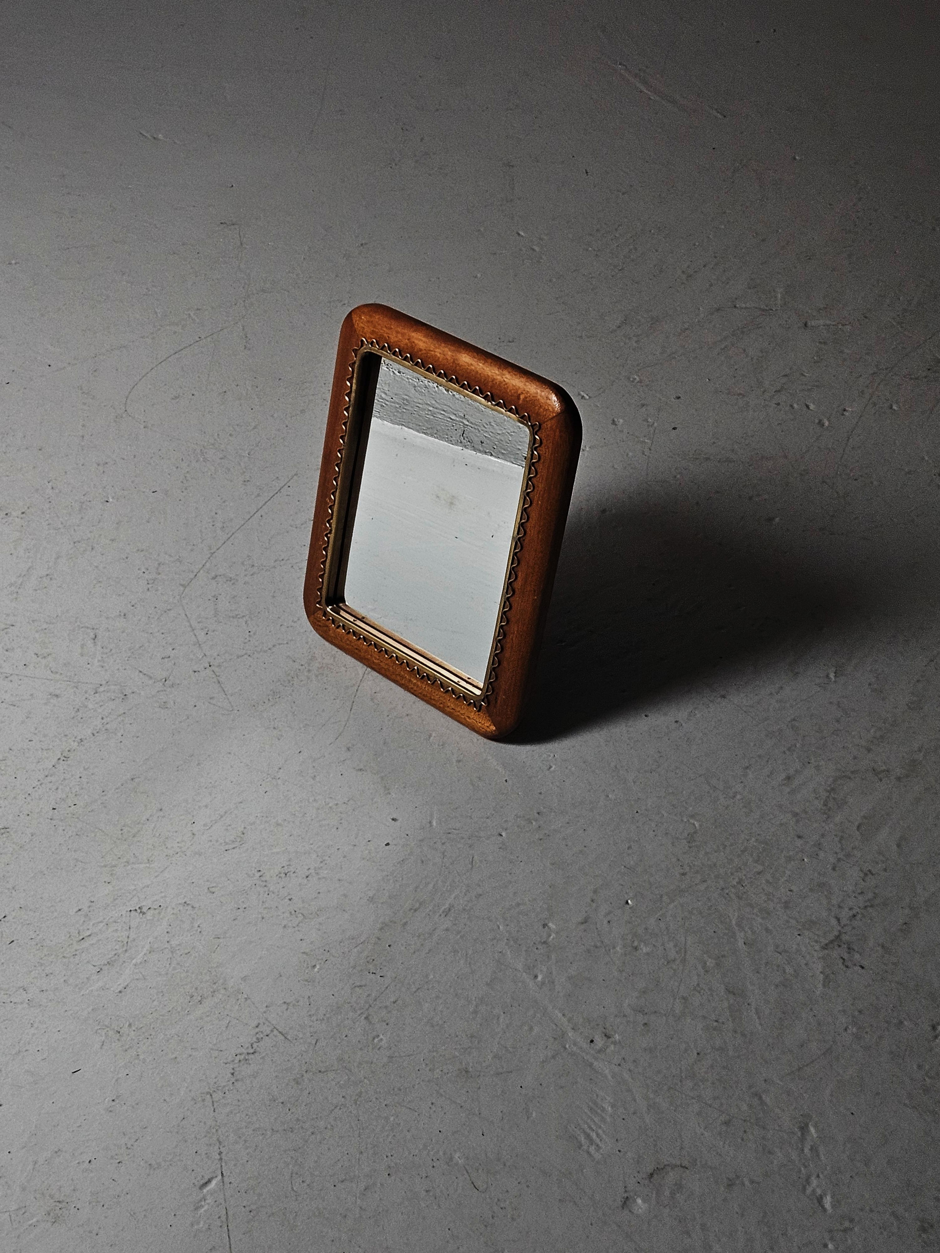 Brass Swedish designer wall or table mirror, 1940s For Sale