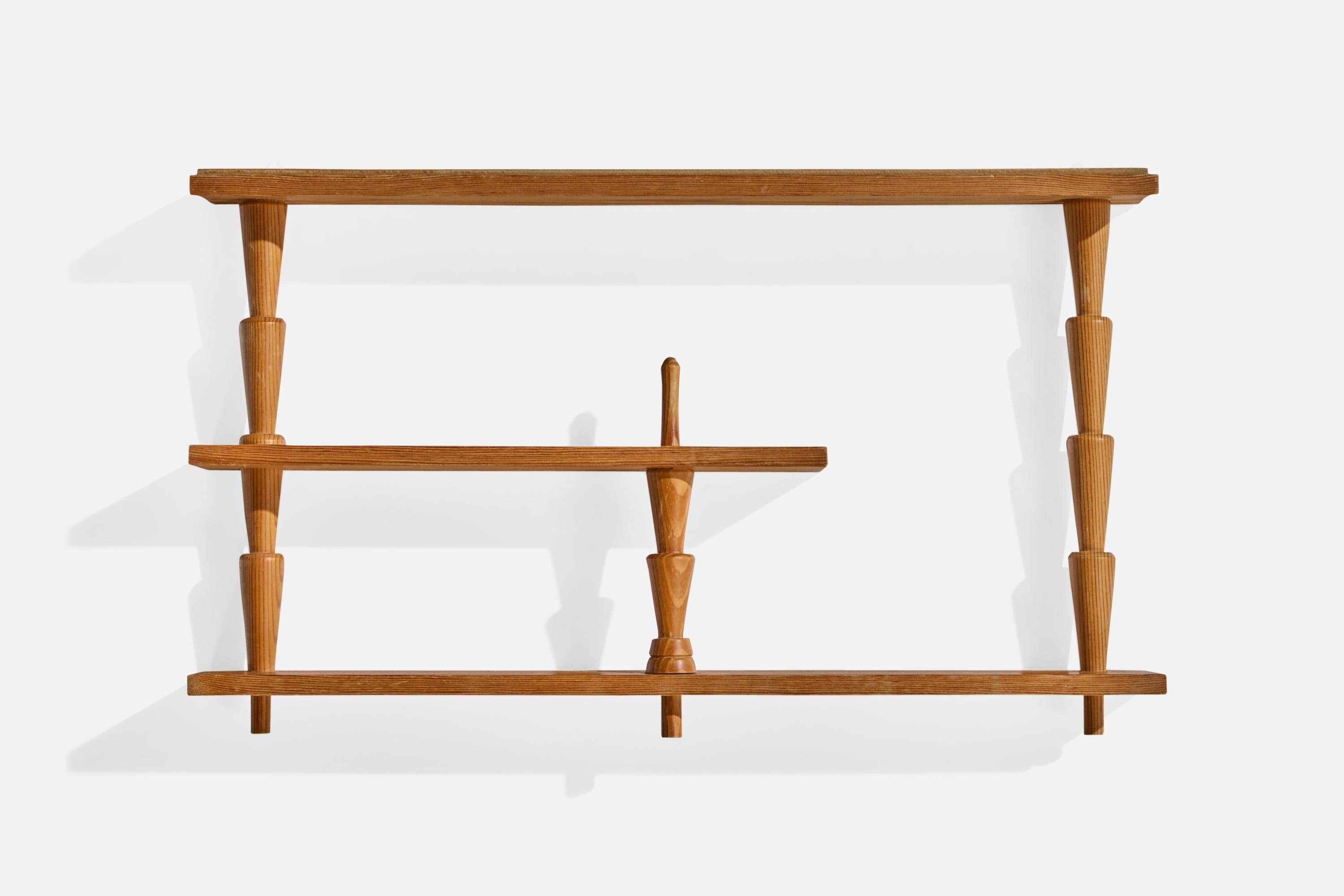 Mid-Century Modern Swedish Designer, Wall Shelf, Pine, Sweden, 1970s For Sale