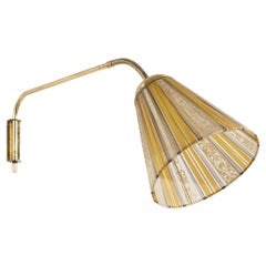 Swedish Designer, Yellow Wall Light, Brass, Fabric, Sweden, c. 1940s