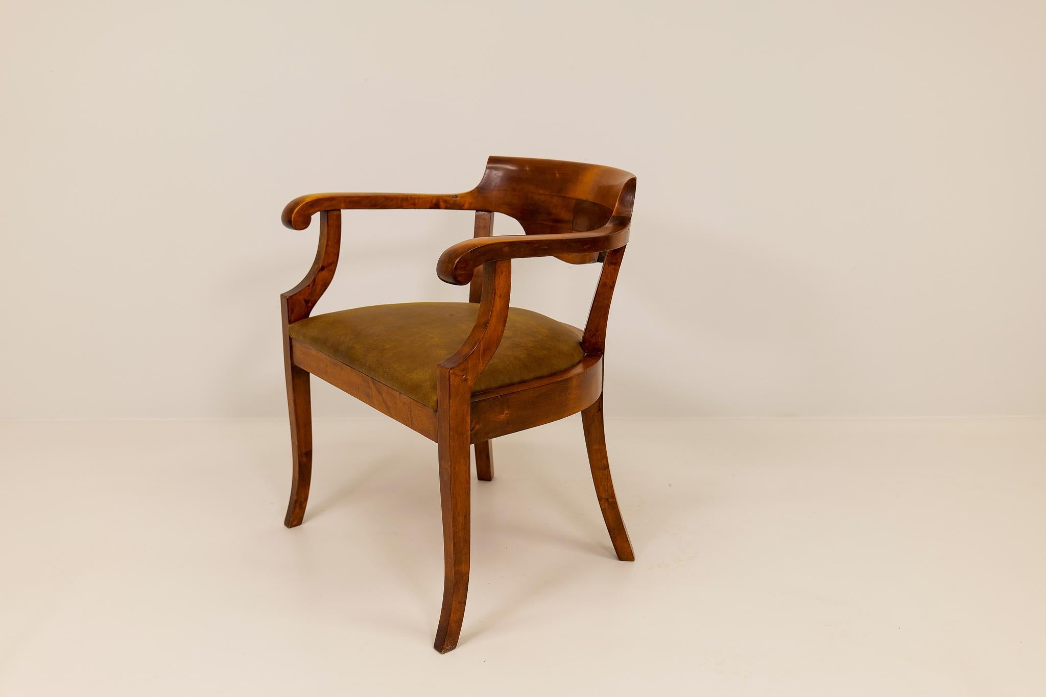 Karl Johan Swedish Desk Chair Birch Lacquered Mahogany Brown Sweden 1920s For Sale