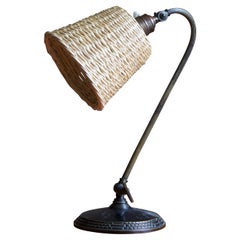 Swedish, Desk Light, Brass, Rattan, Sweden, 1930s