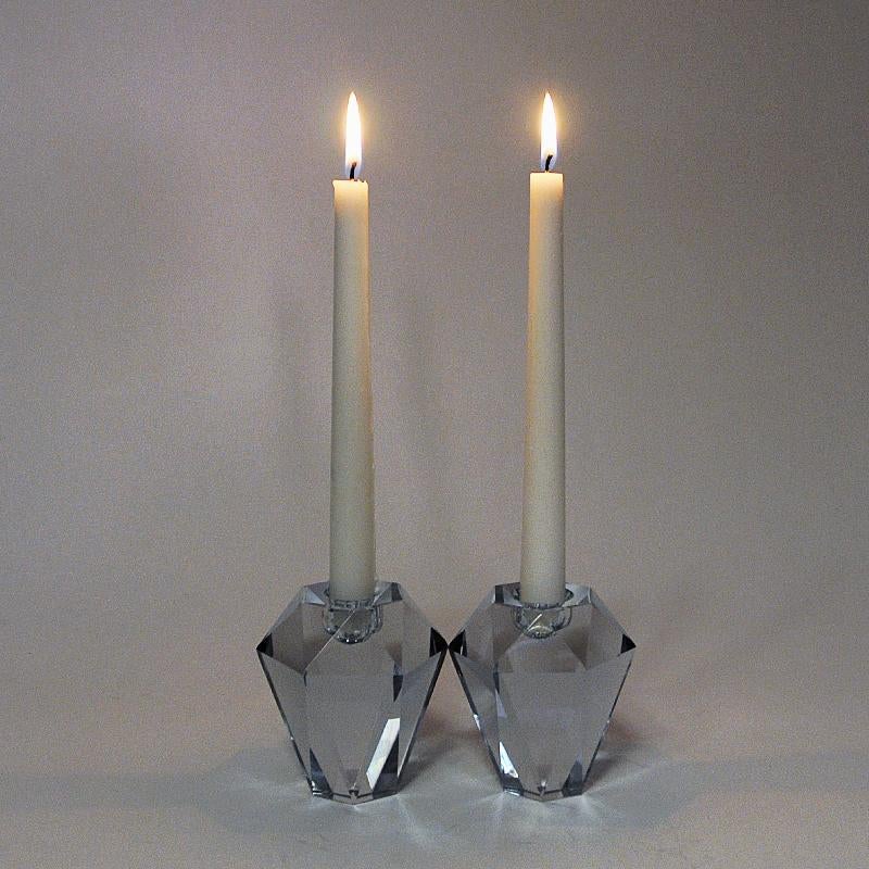 Mid-20th Century Swedish Diamond Shaped Pair of Art Glass Candle Holders by Asta Strömberg 1960s