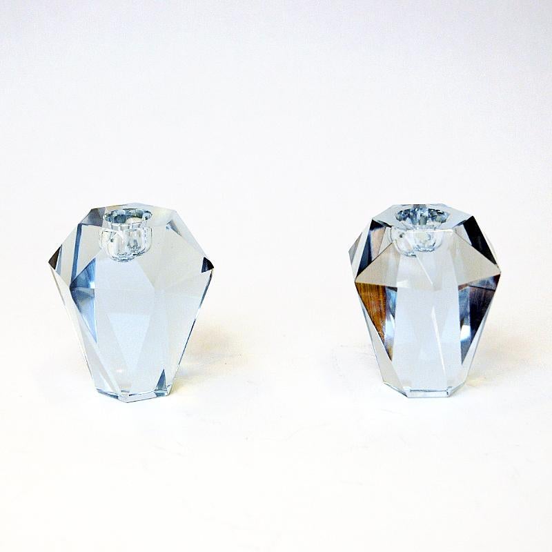 Swedish Diamond Shaped Pair of Art Glass Candle Holders by Asta Strömberg 1960s 1