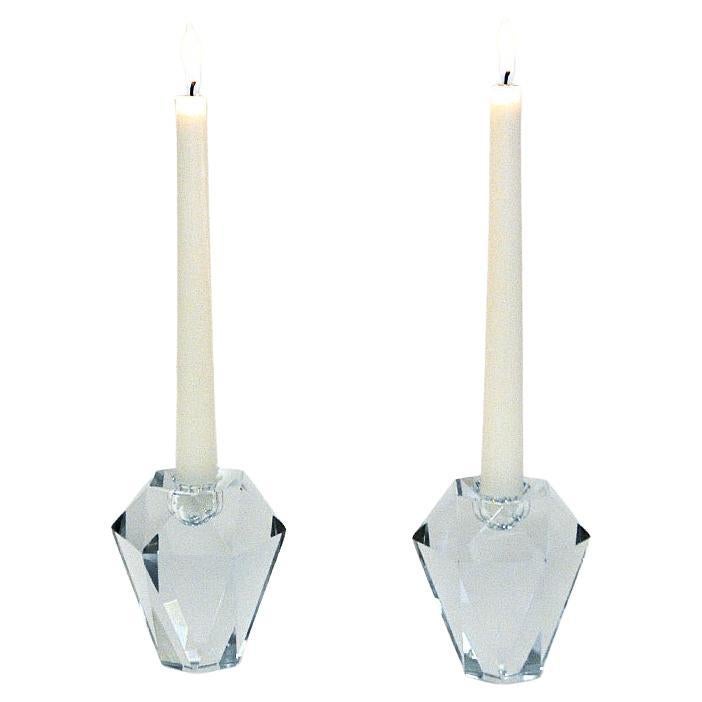 Swedish Diamond Shaped Pair of Art Glass Candle Holders by Asta Strömberg 1960s