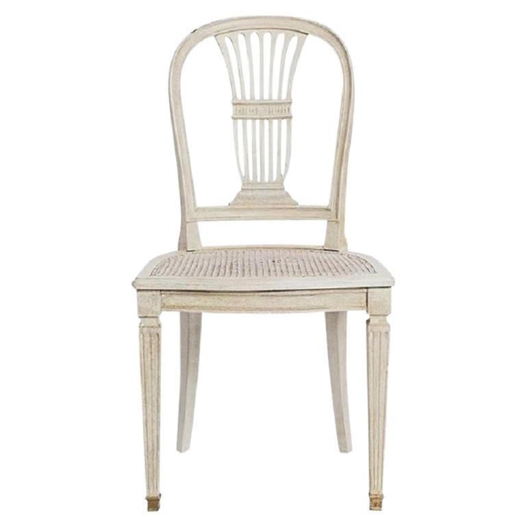 Antique White Gustavian Style Set of Six Dining Chairs