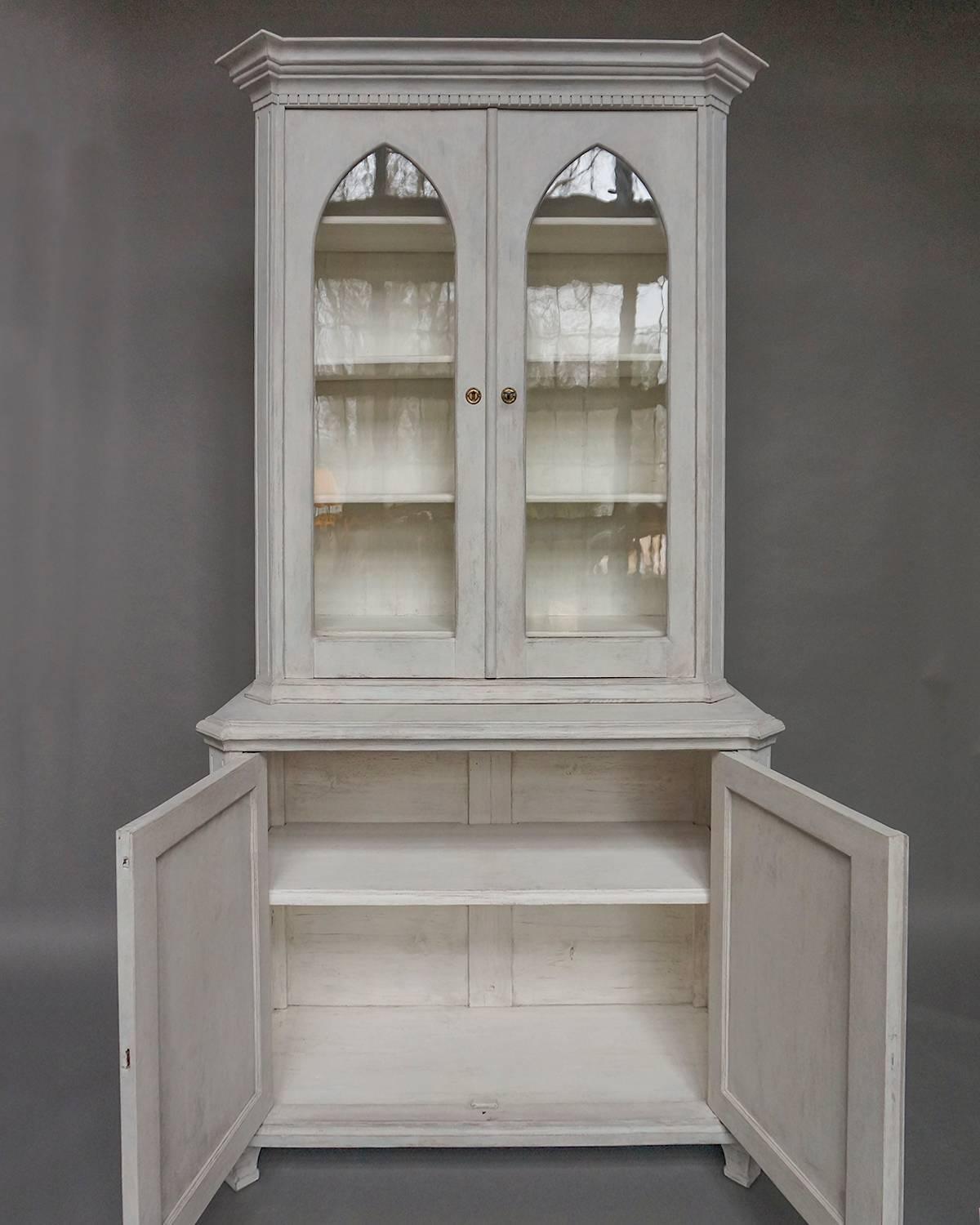 Gothic Revival Swedish Display Cabinet with Original Glass