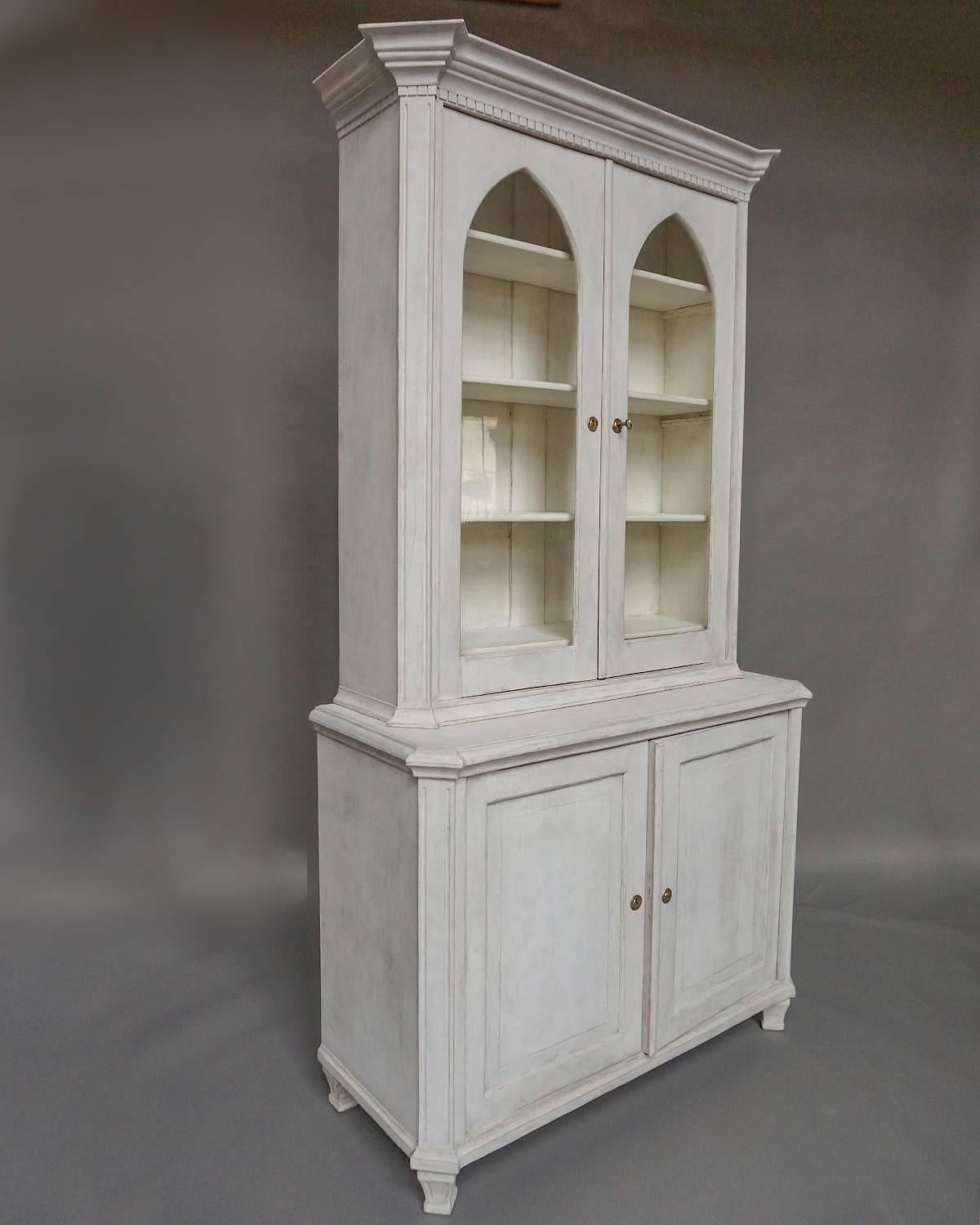 Carved Swedish Display Cabinet with Original Glass