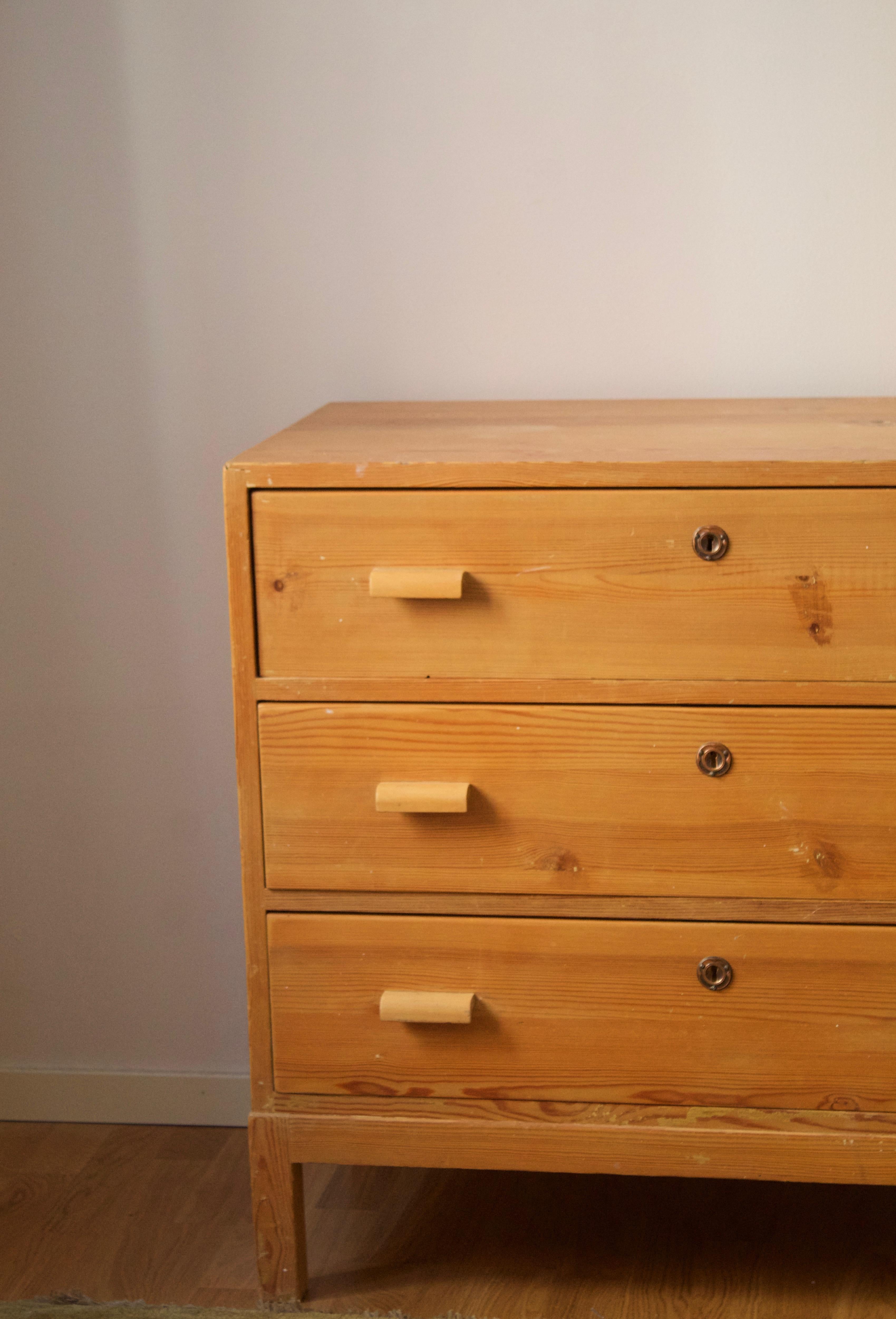 Swedish, Dresser / Chest of Drawers, Pine, Metal, Sweden, 1940s In Fair Condition In High Point, NC