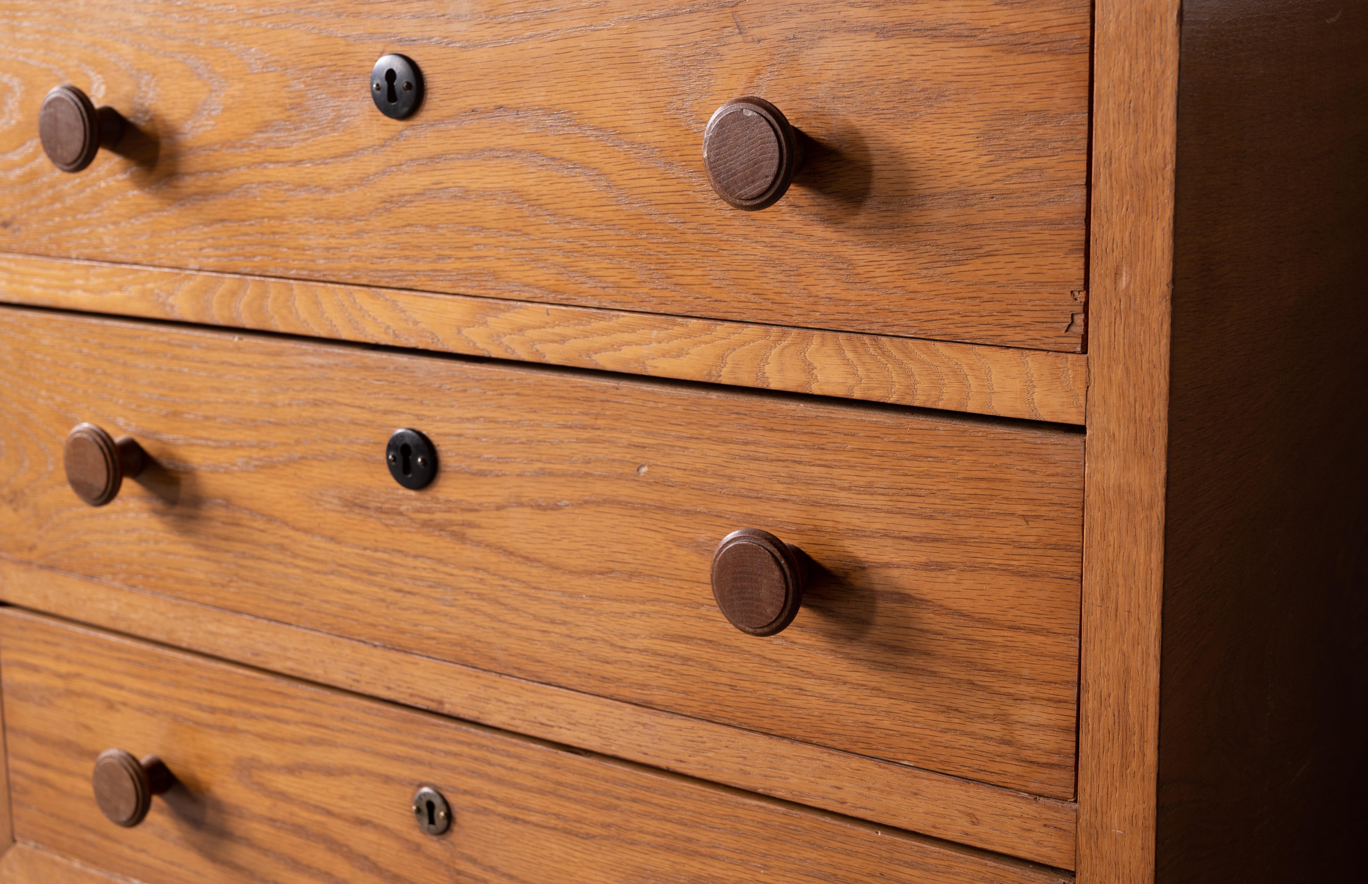 Swedish, Dresser / Chest of Drawers, Solid Oak, Brass, Sweden, 1940s 4