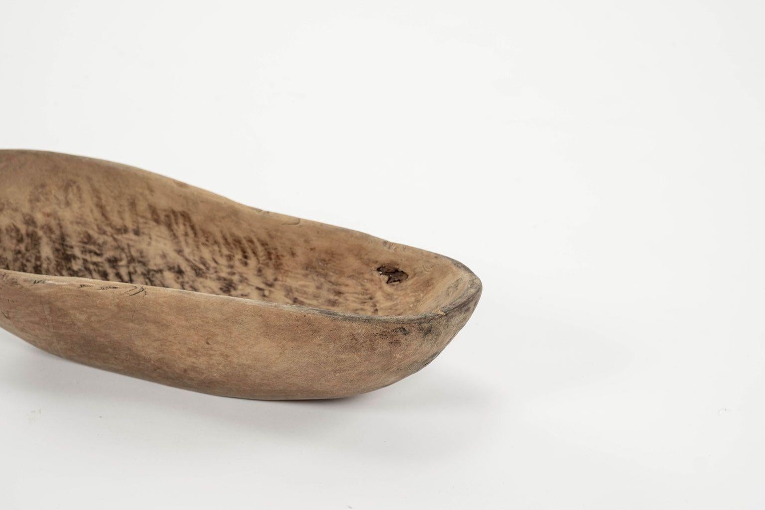 Hand-Carved Swedish Dugout Branch-Shape Trough Bowl For Sale