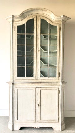 Swedish Early 18th Century Rococo Period Two Part Vitrine Cabinet