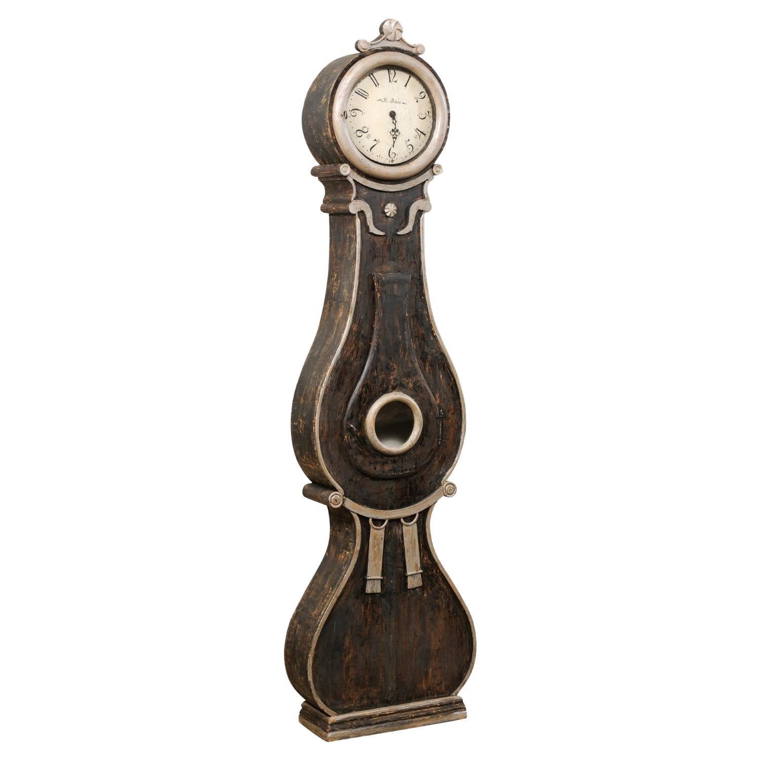 Reloj de pie Fryksdahl sueco de principios del siglo XIX 'CON esfera y movimiento metálicos originales'