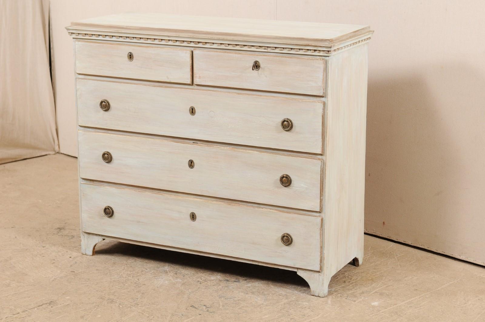 Swedish Early 19th Century Five-Drawer Painted Wood Chest in Pale Blue In Good Condition In Atlanta, GA