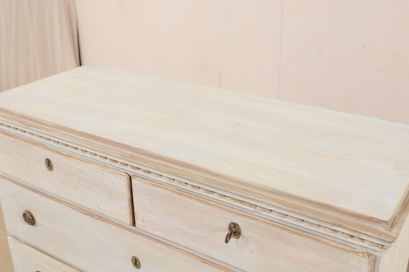 Metal Swedish Early 19th Century Five-Drawer Painted Wood Chest in Pale Blue