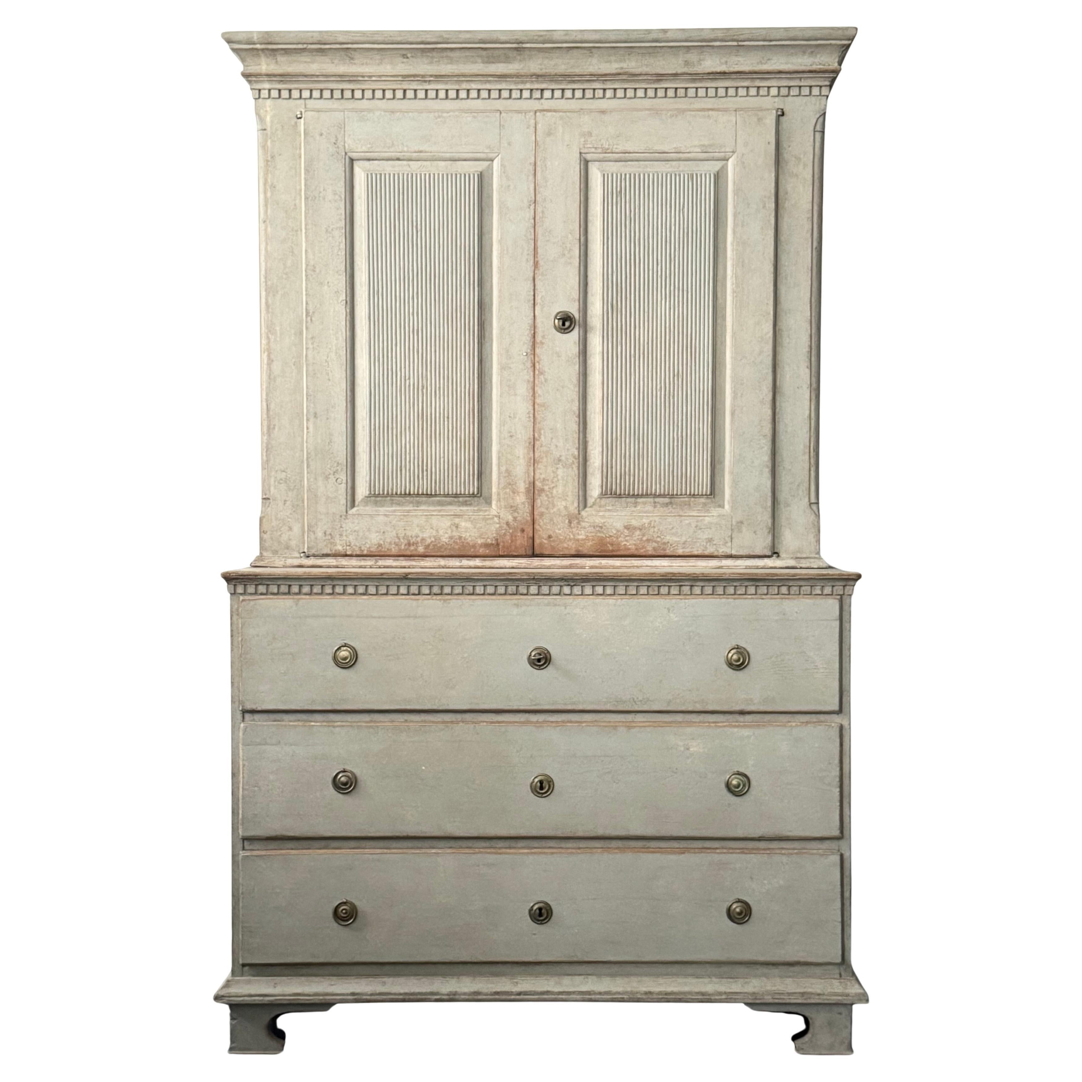 Swedish Early 19th Century Neoclassical Two-Part Cabinet For Sale