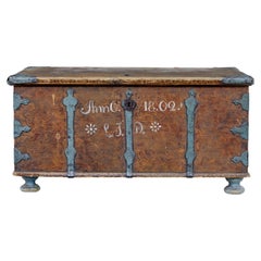 Antique Swedish early 19th Century painted pine chest