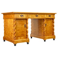 Swedish early 20th century carved birch pedestal desk