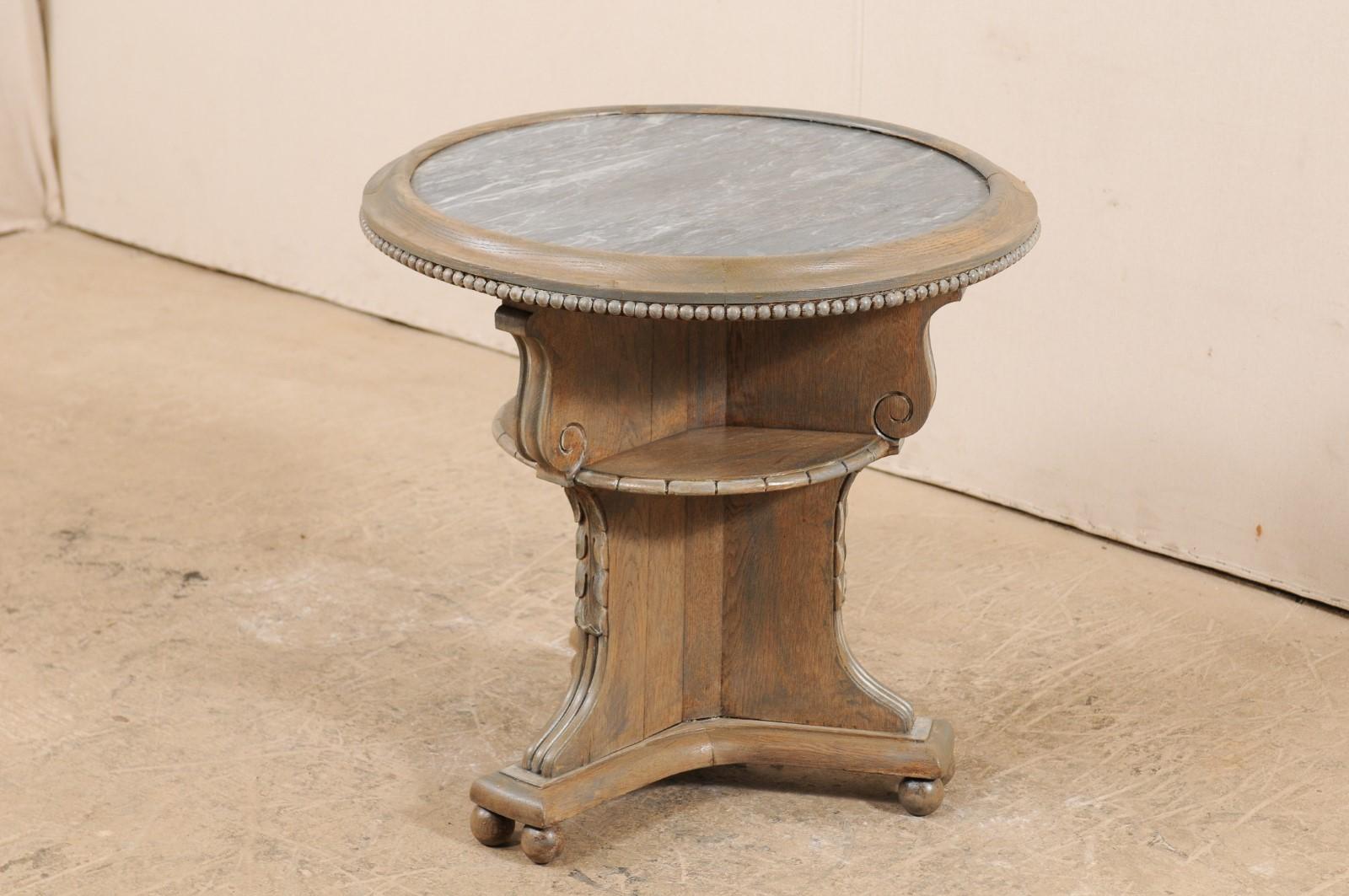 Swedish Early 20th Century Round Painted Wood Occasional Table with Marble Top In Good Condition In Atlanta, GA