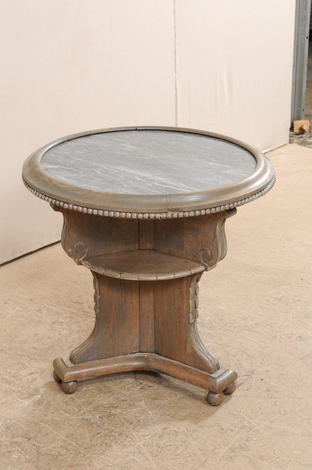 Swedish Early 20th Century Round Painted Wood Occasional Table with Marble Top 1