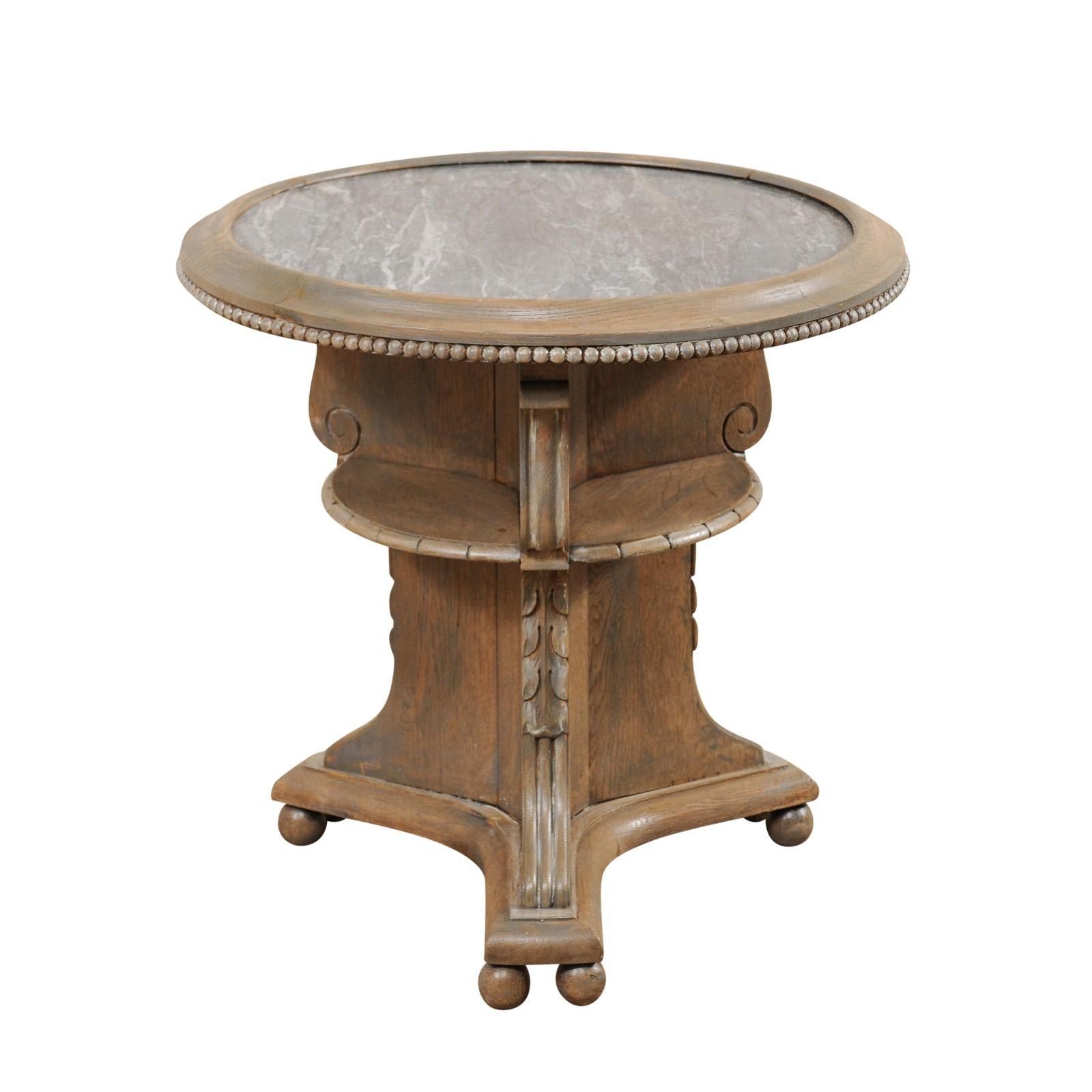 Swedish Early 20th Century Round Painted Wood Occasional Table with Marble Top
