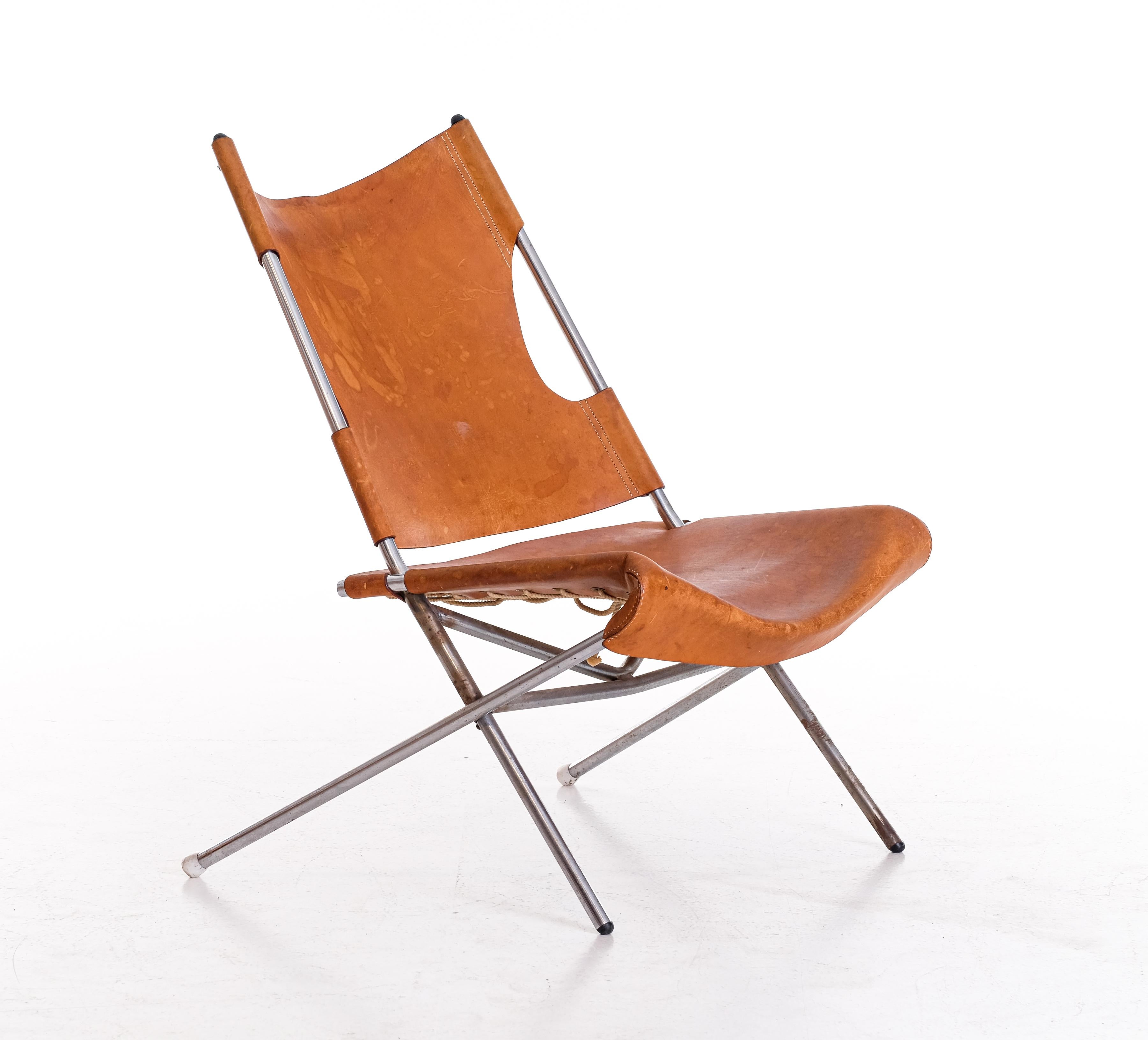 , 1960s. 
Strong and thick cognac brown leather.