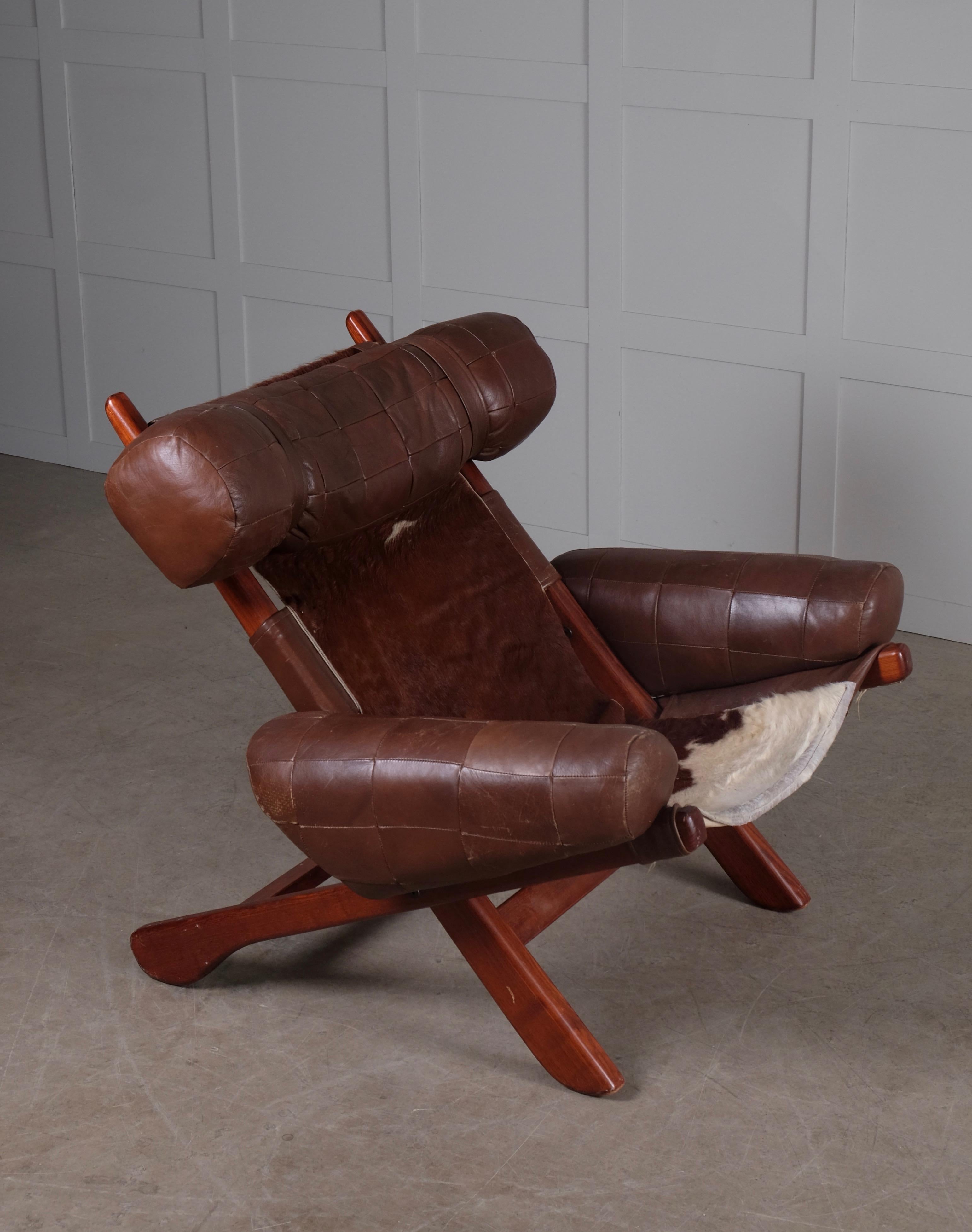 Late 20th Century Swedish Easy Chair with Cowhide, 1970s