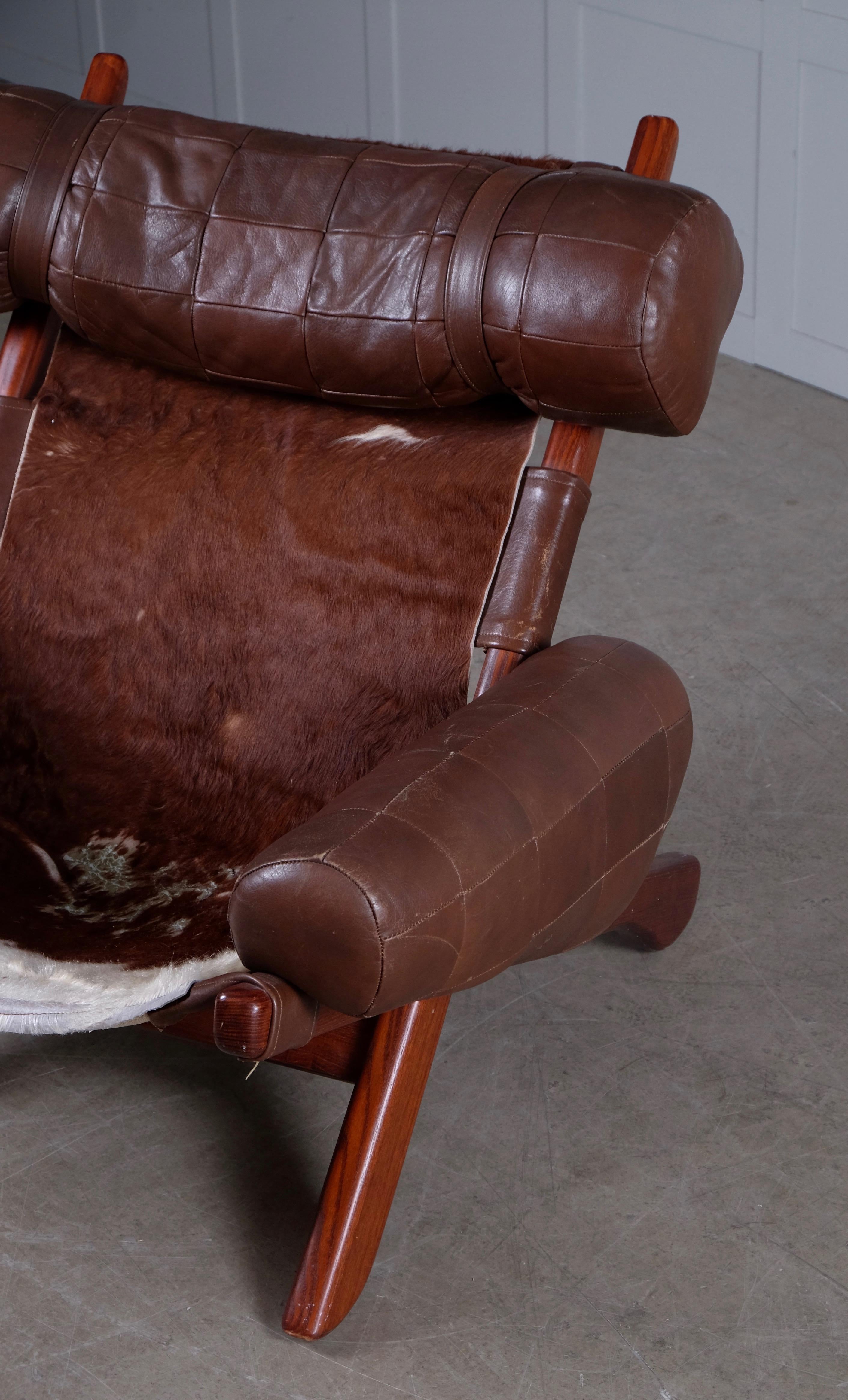 Swedish Easy Chair with Cowhide, 1970s 1