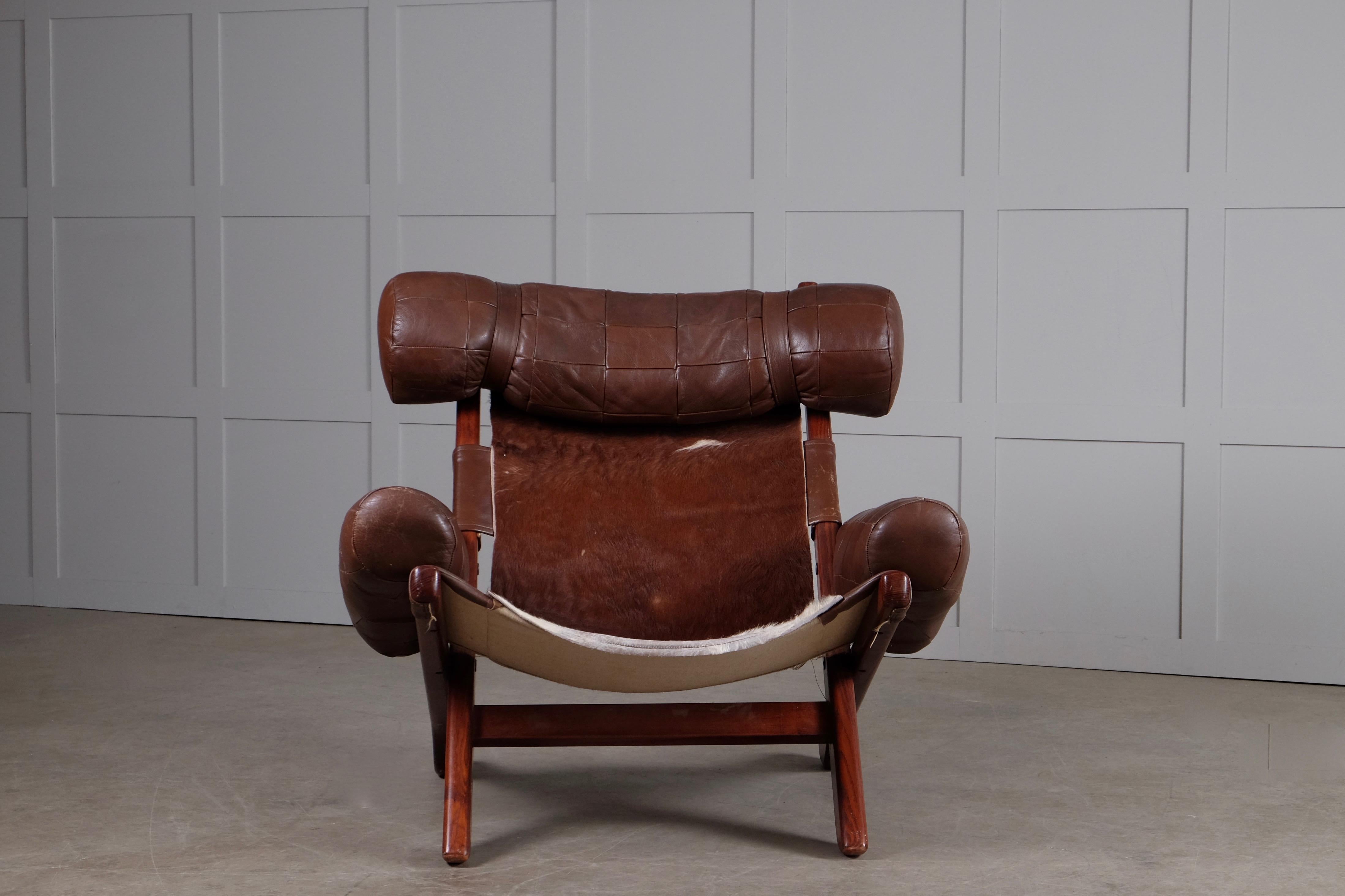 Swedish Easy Chair with Cowhide, 1970s 3
