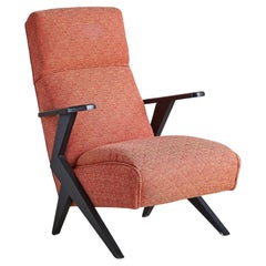 Swedish Ebonized Wood Armchair with Original Coral Upholstery, 1950s