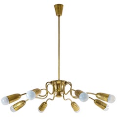 Swedish Eight-Arm Brass Chandelier, 1940s
