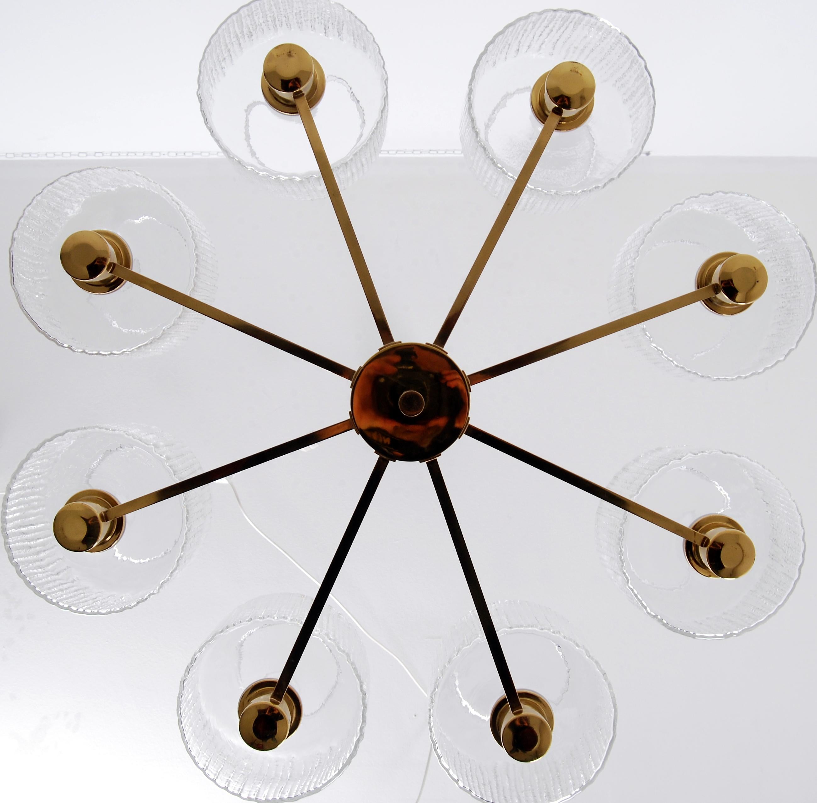 Swedish Eight Arms Glass and Brass Chandelier 2